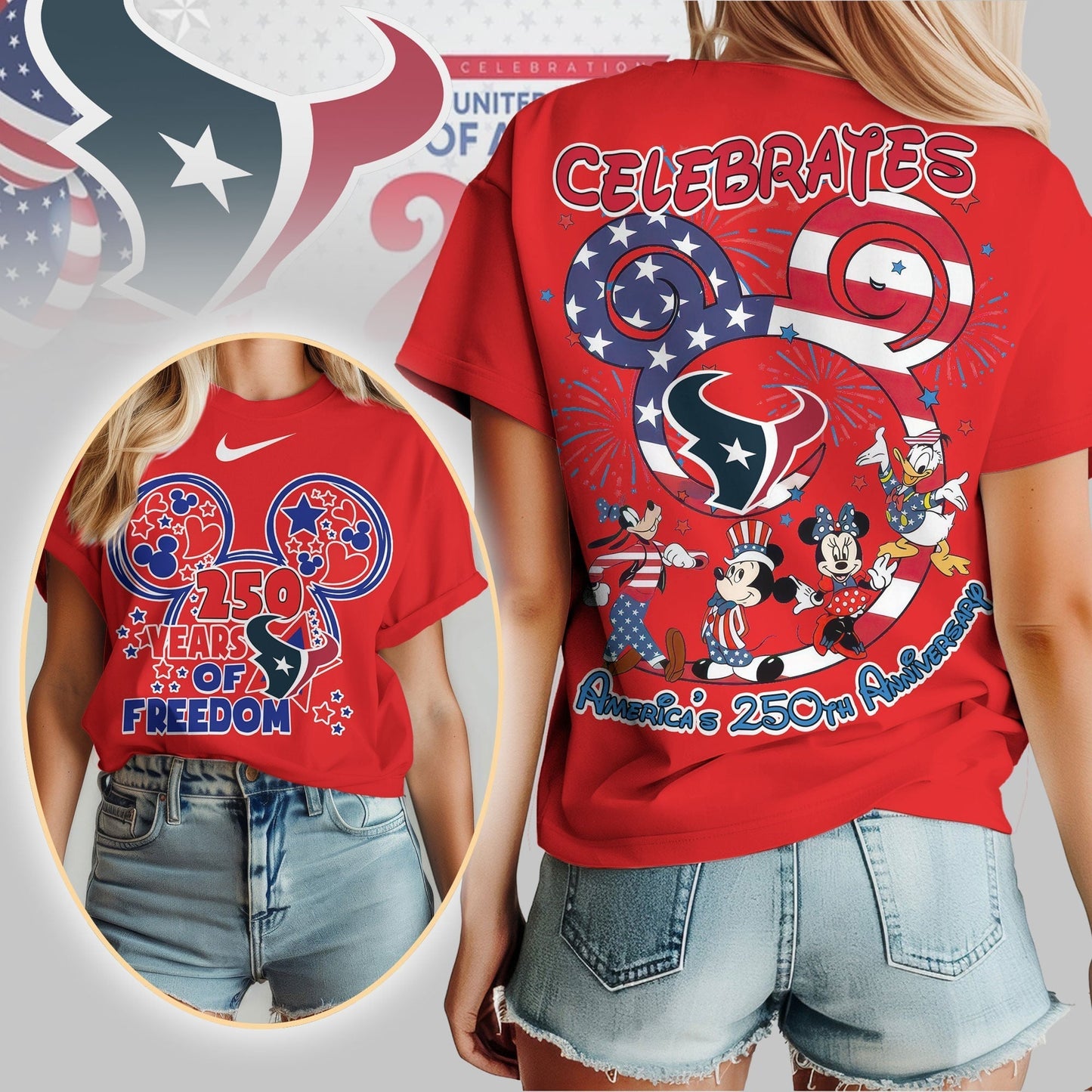 Premium NFL X HT Mouse Celebrates America 250th Anniversary Women Shirt NDT LVH