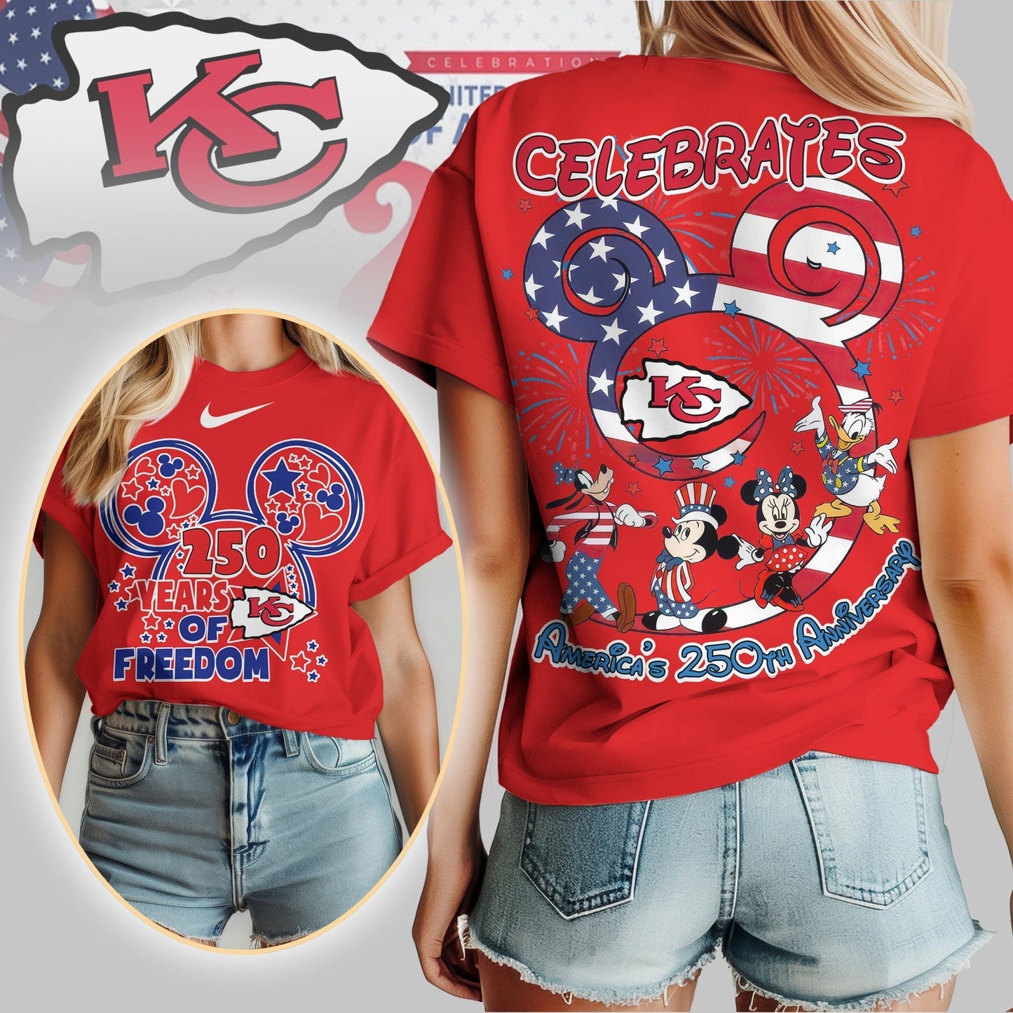 Premium NFL X KCC Mouse Celebrates America 250th Anniversary Women Shirt NDT LVH
