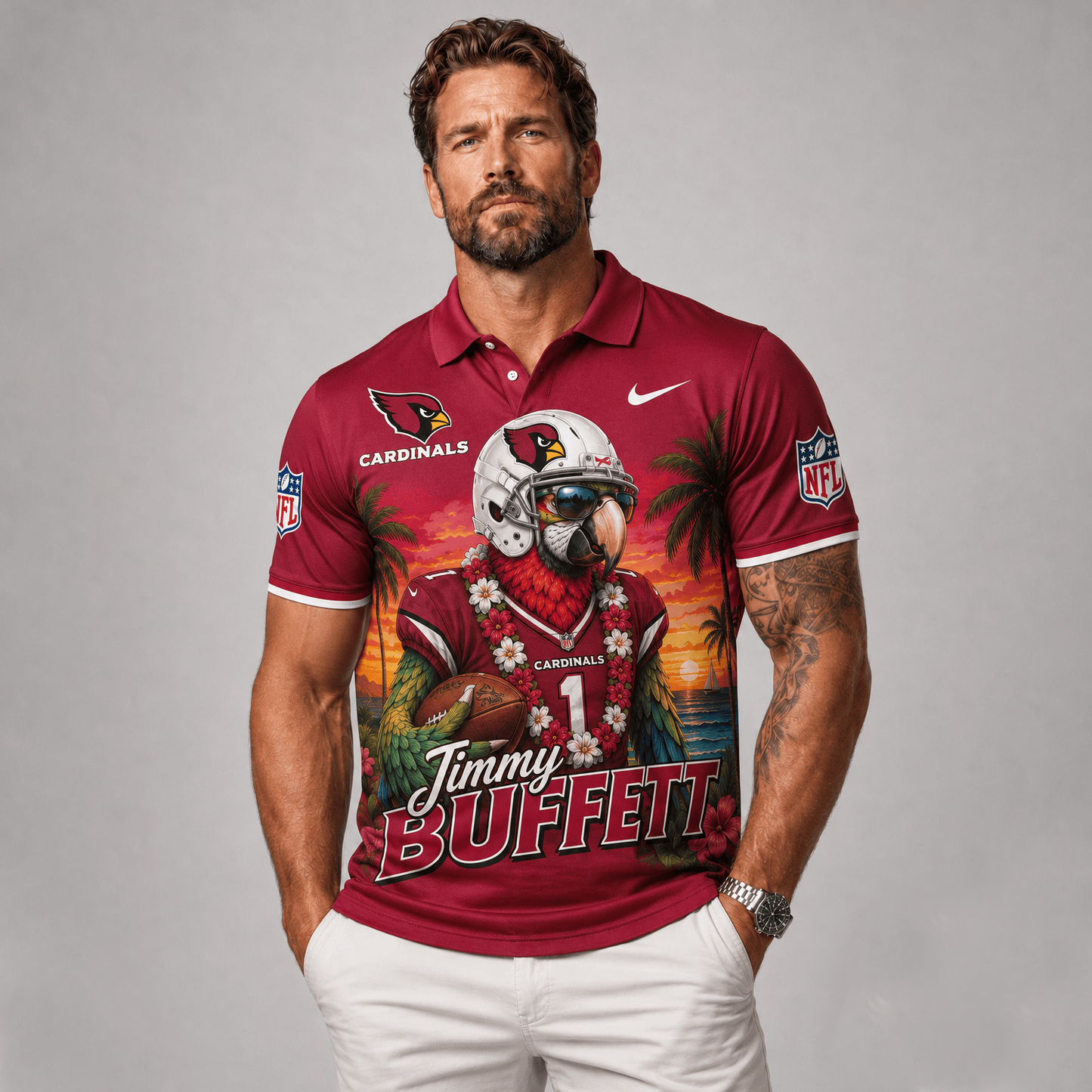 Premium NFL x ARI Tropical Parrot Performance Polo Shirt 180626