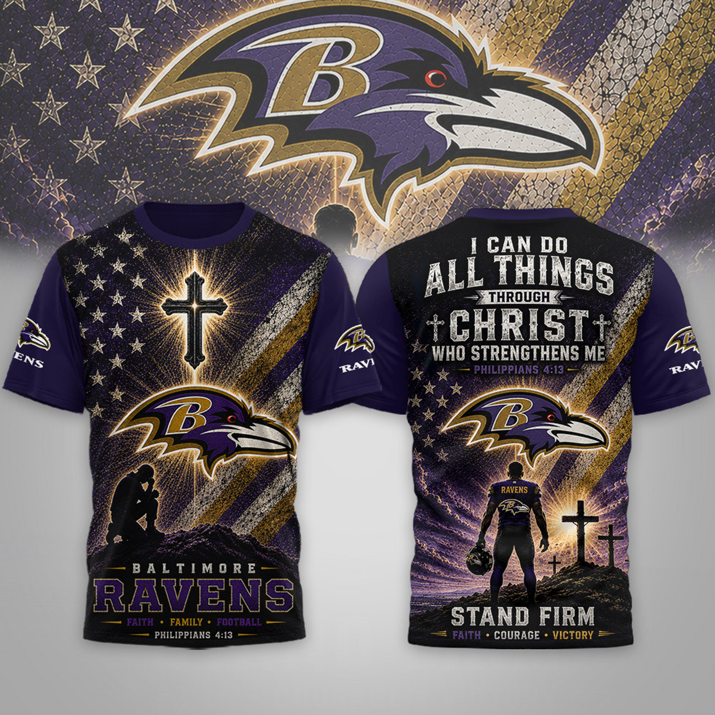 Premium NFL x BAL Faith Family 3D Shirt