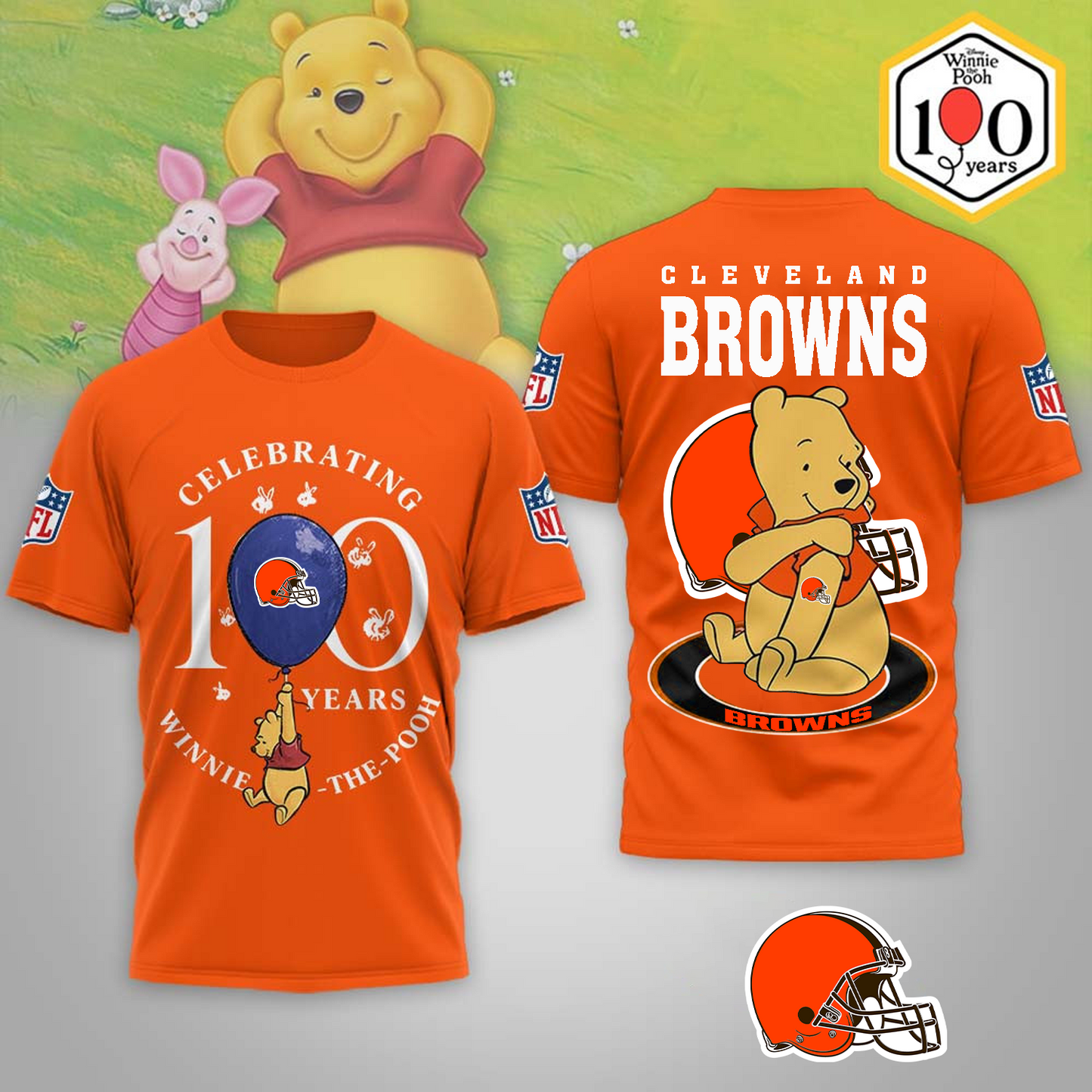 Premium NFL x CLE Winnie The Pooh 100th Anniversary 3D Shirt DATND TANTD