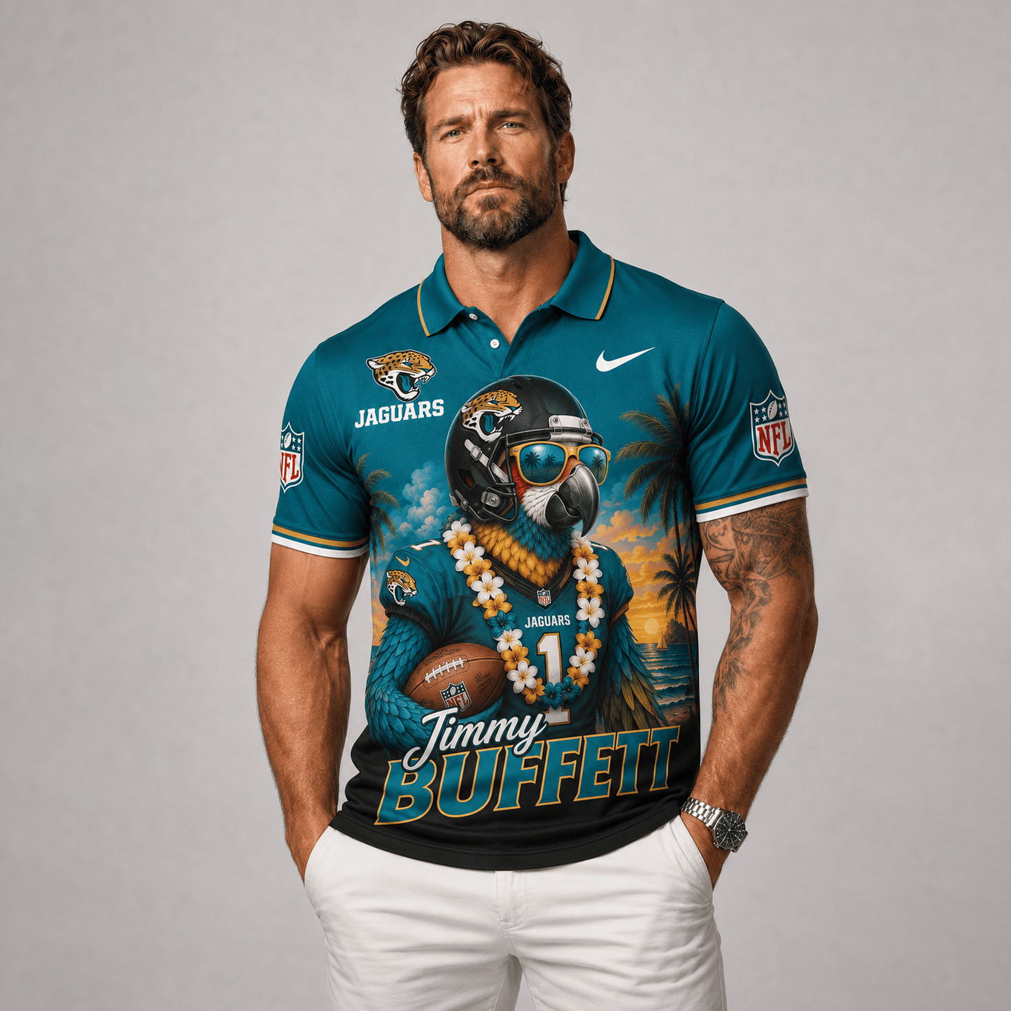 Premium NFL x JAX Tropical Parrot Performance Polo Shirt 180626