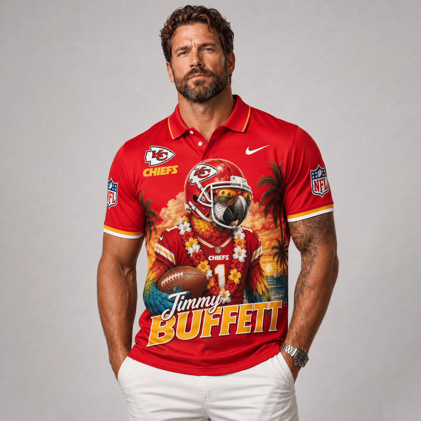 Premium NFL x KCC Tropical Parrot Performance Polo Shirt 180626