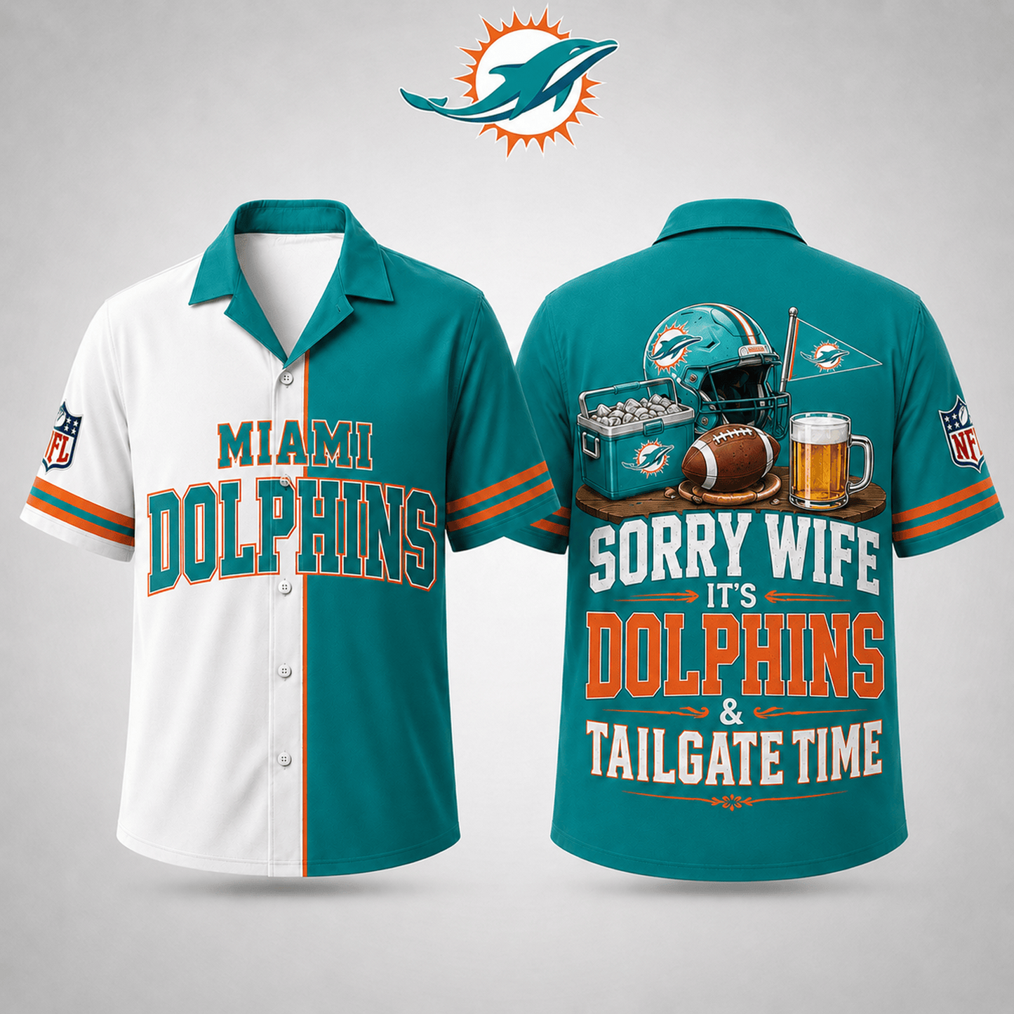 Premium NFL x MIA Funny Football Fan Hawaiian Shirt Sorry Wife It's Tailgate Time Button 300626