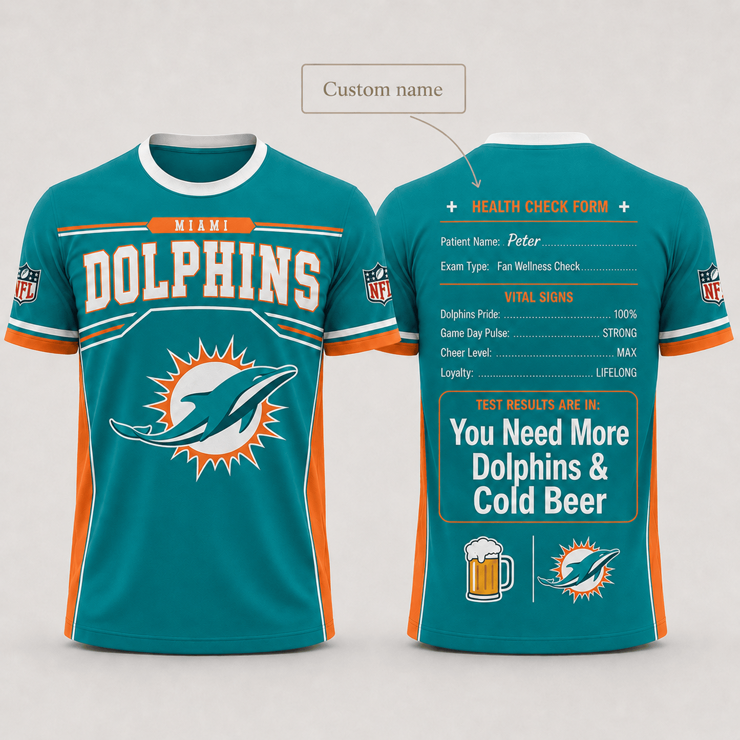 Premium NFL x MIA Funny Personalized Health Check Form 3D Shirt Football Enthusiasts 040726