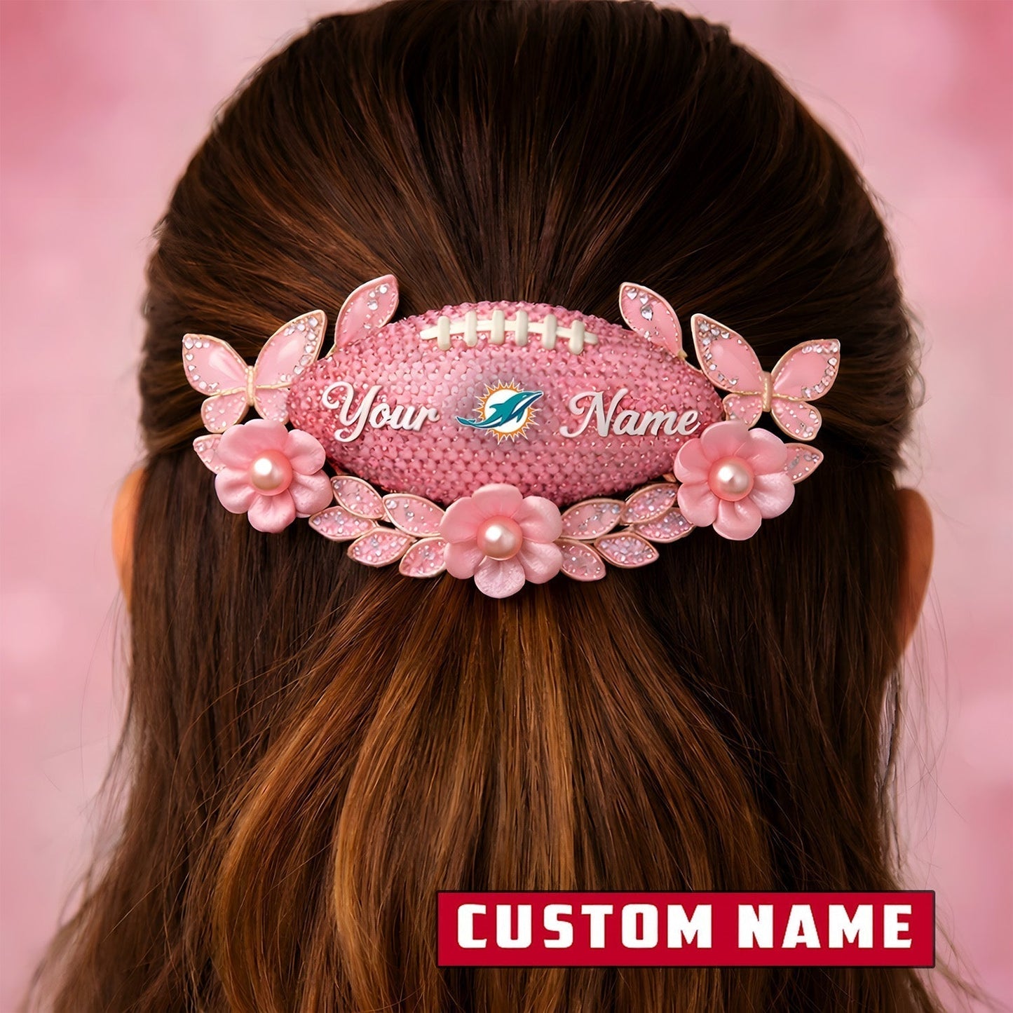 Premium NFL x Miami Dolphins Personalized Women's Hair Pin - Valentine Edition NDT LVH
