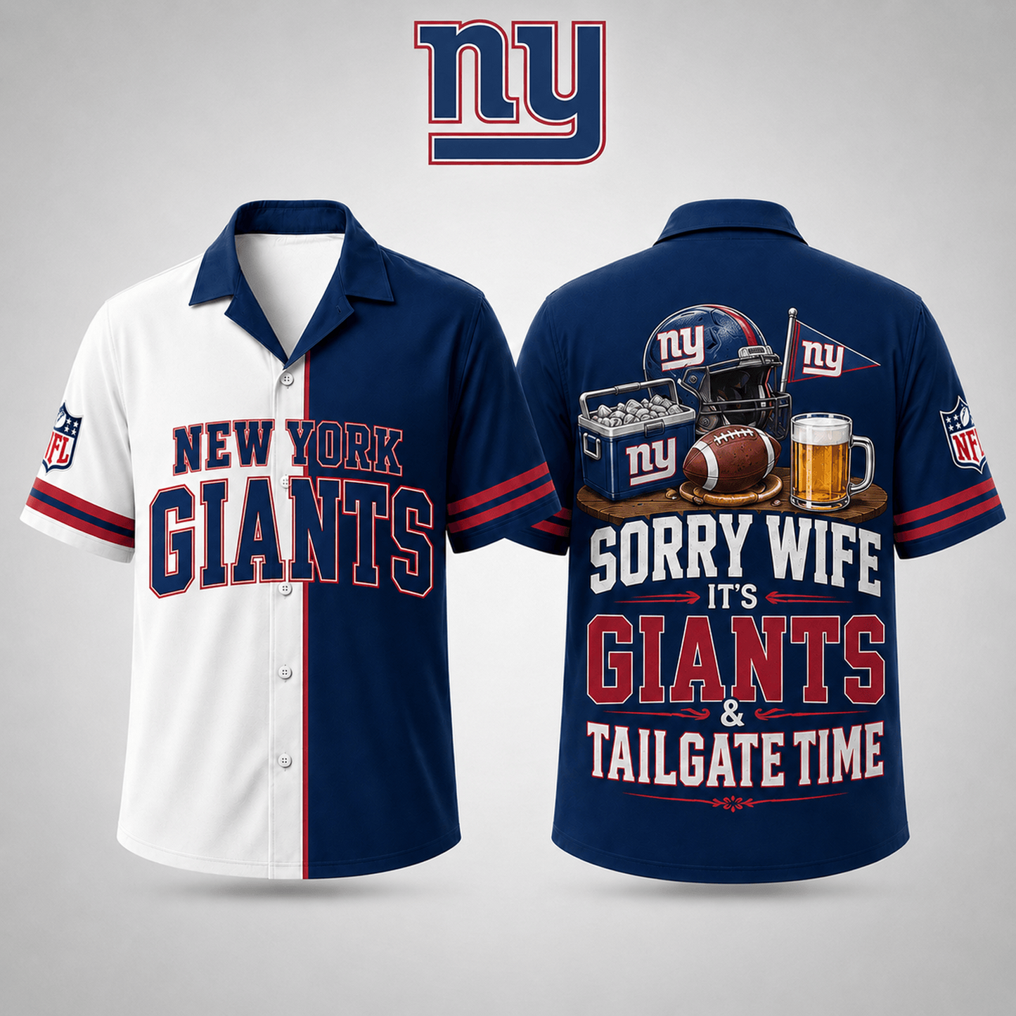 Premium NFL x NYG Funny Football Fan Hawaiian Shirt Sorry Wife It's Tailgate Time Button 300626
