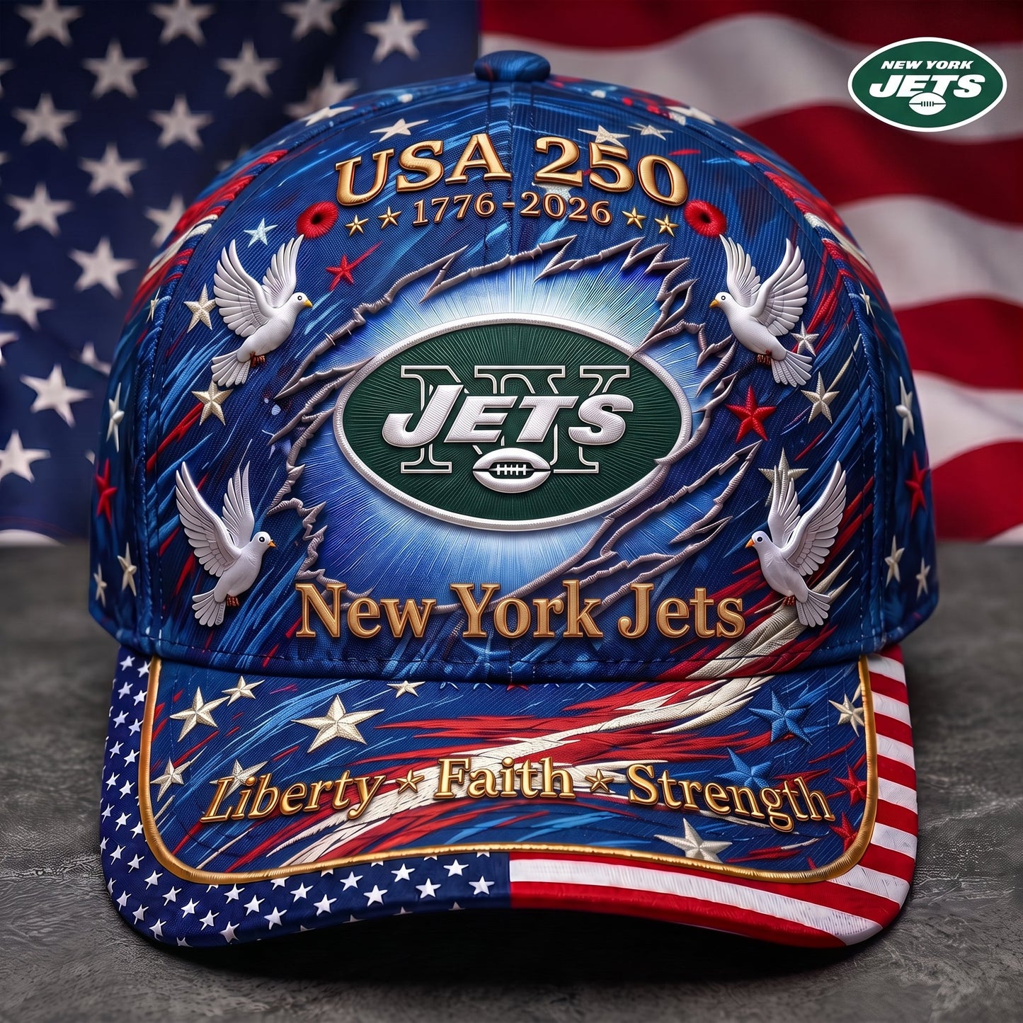 Premium NFL x NYJ 250 Years Anniversary Of Freedom Cap V4 260626