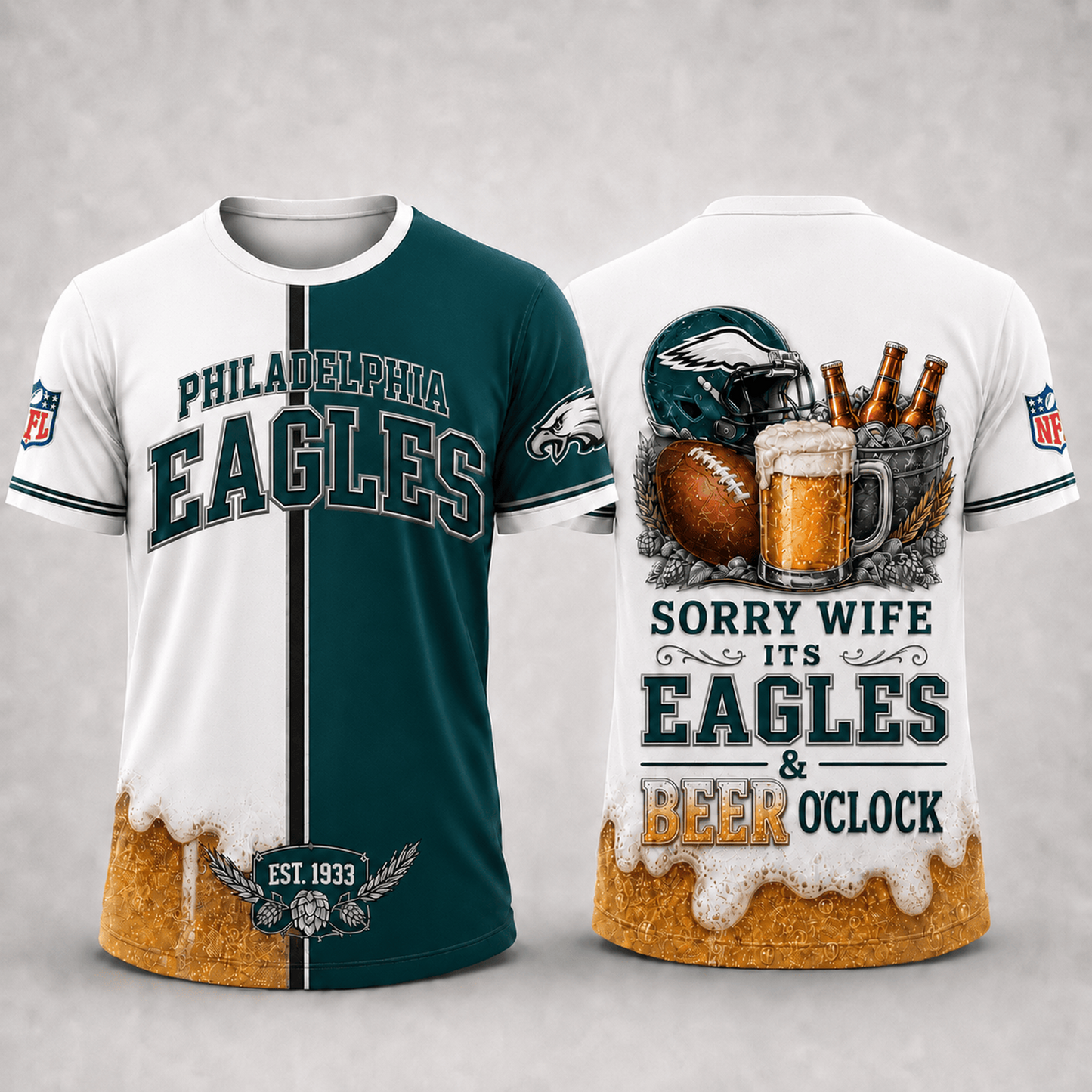 Premium NFL x PHI Sorry Wife It's Match Day And Beer Time Funny Sports Fan 3D Shirt 290626