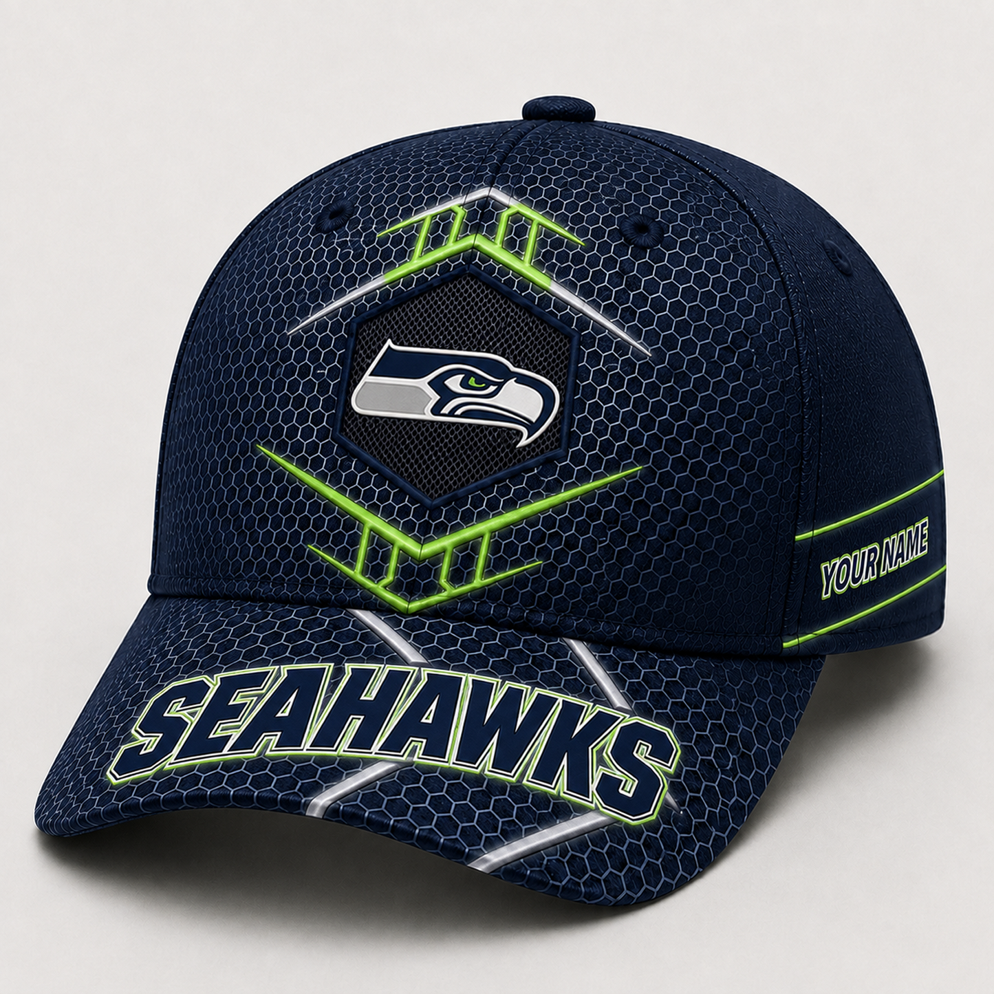 Premium NFL x SEA Honeycomb Custom Name Cap for Loyal Fans
