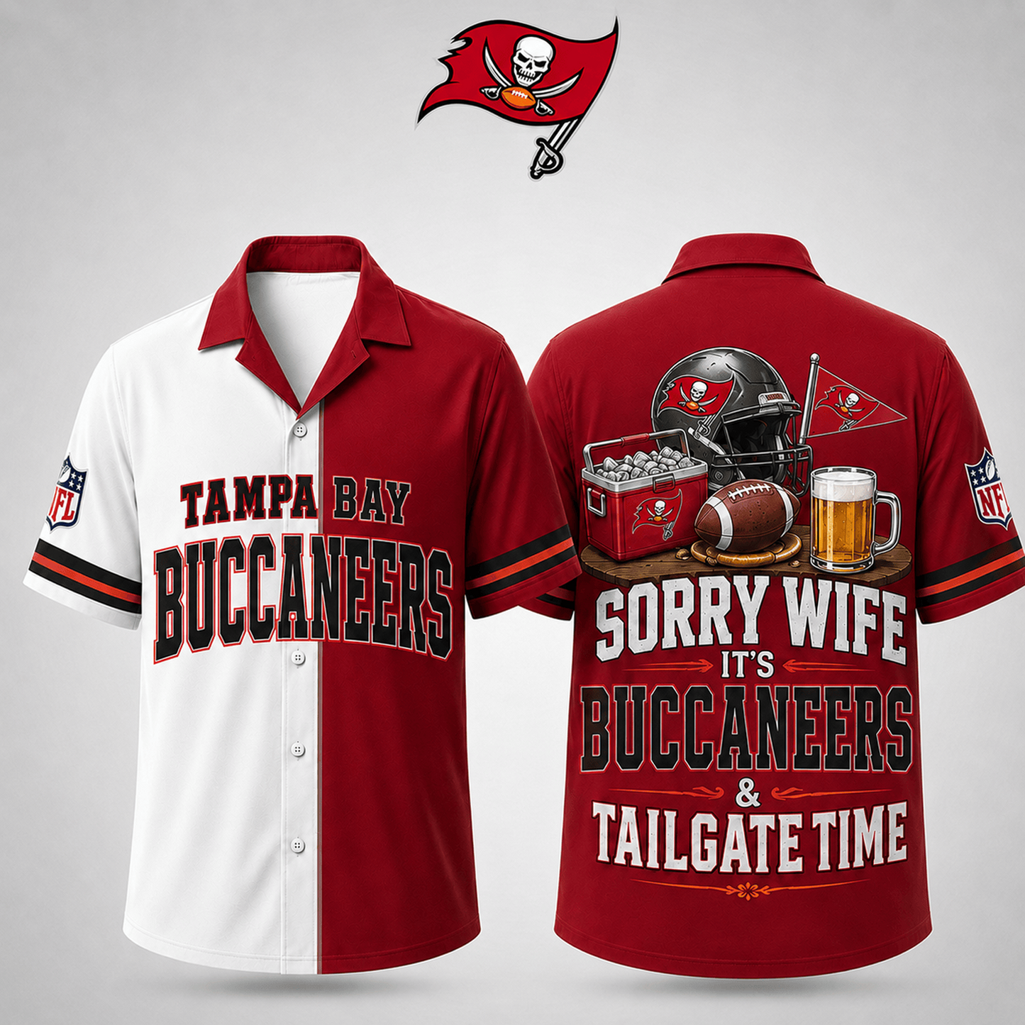 Premium NFL x TB Funny Football Fan Hawaiian Shirt Sorry Wife It's Tailgate Time Button 300626
