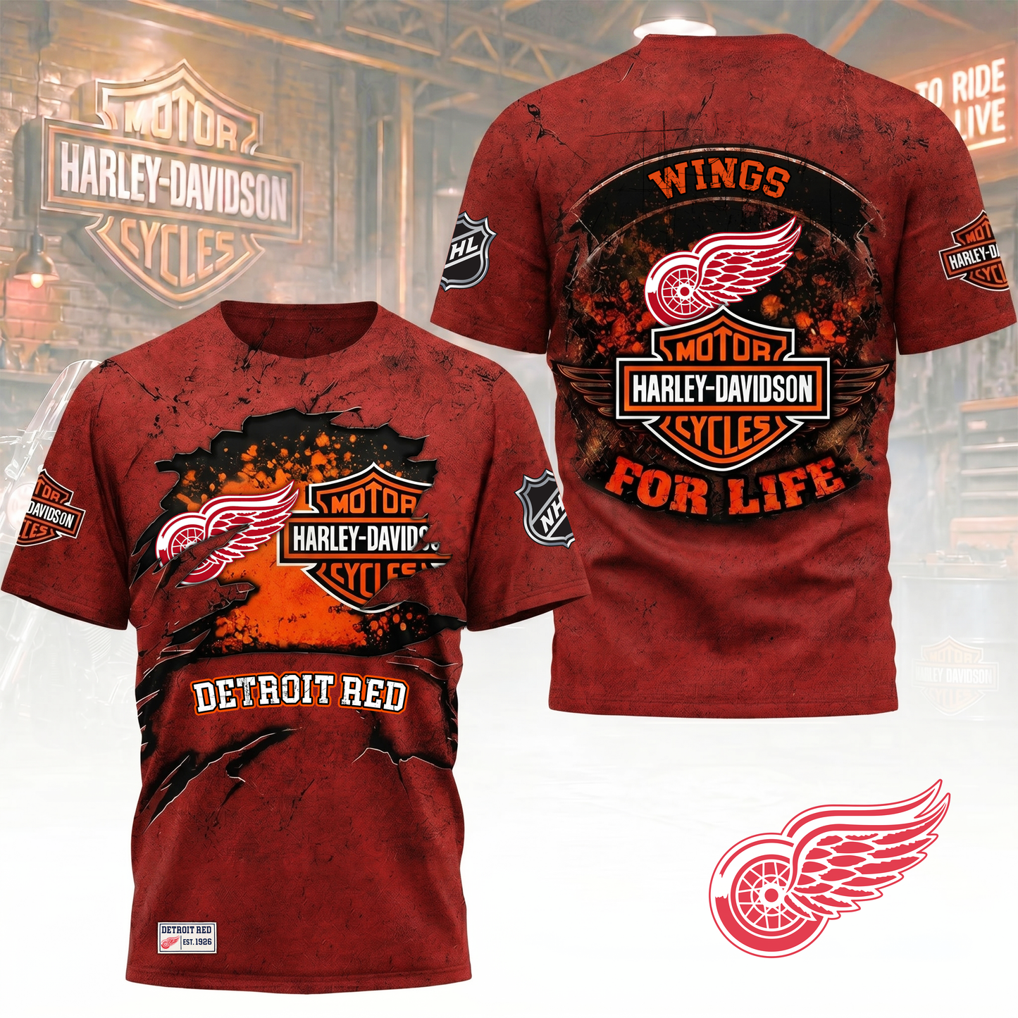 Premium NHL X DRW Harley Davidson For Life 3D Shirt NDT VHM 180526