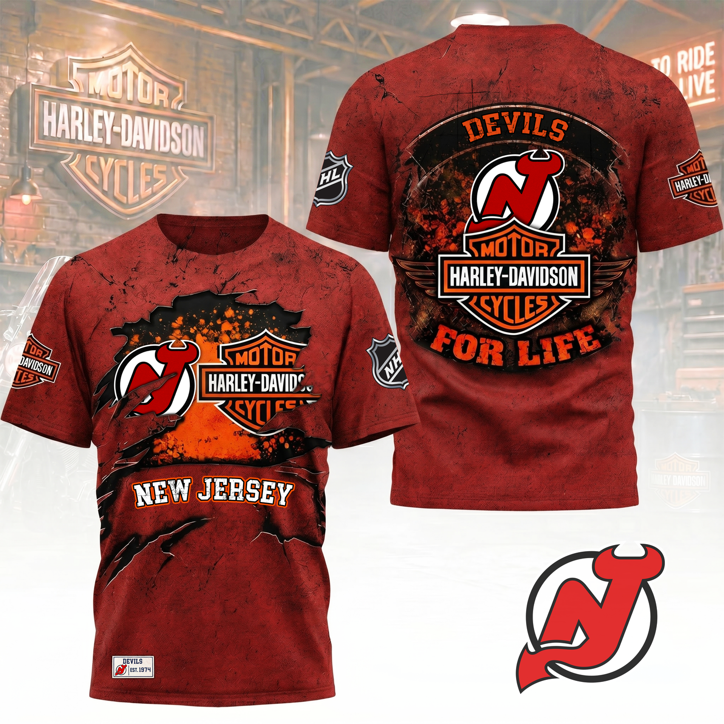 Premium NHL X NJD Harley Davidson For Life 3D Shirt NDT VHM 180526