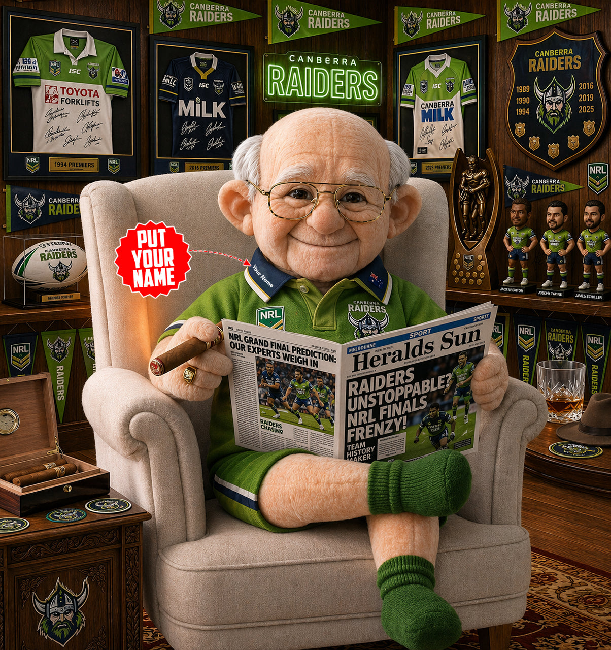 Premium NRL X CR Heritage Custome name Grandpa Collectible Plush NDT LVH 210426