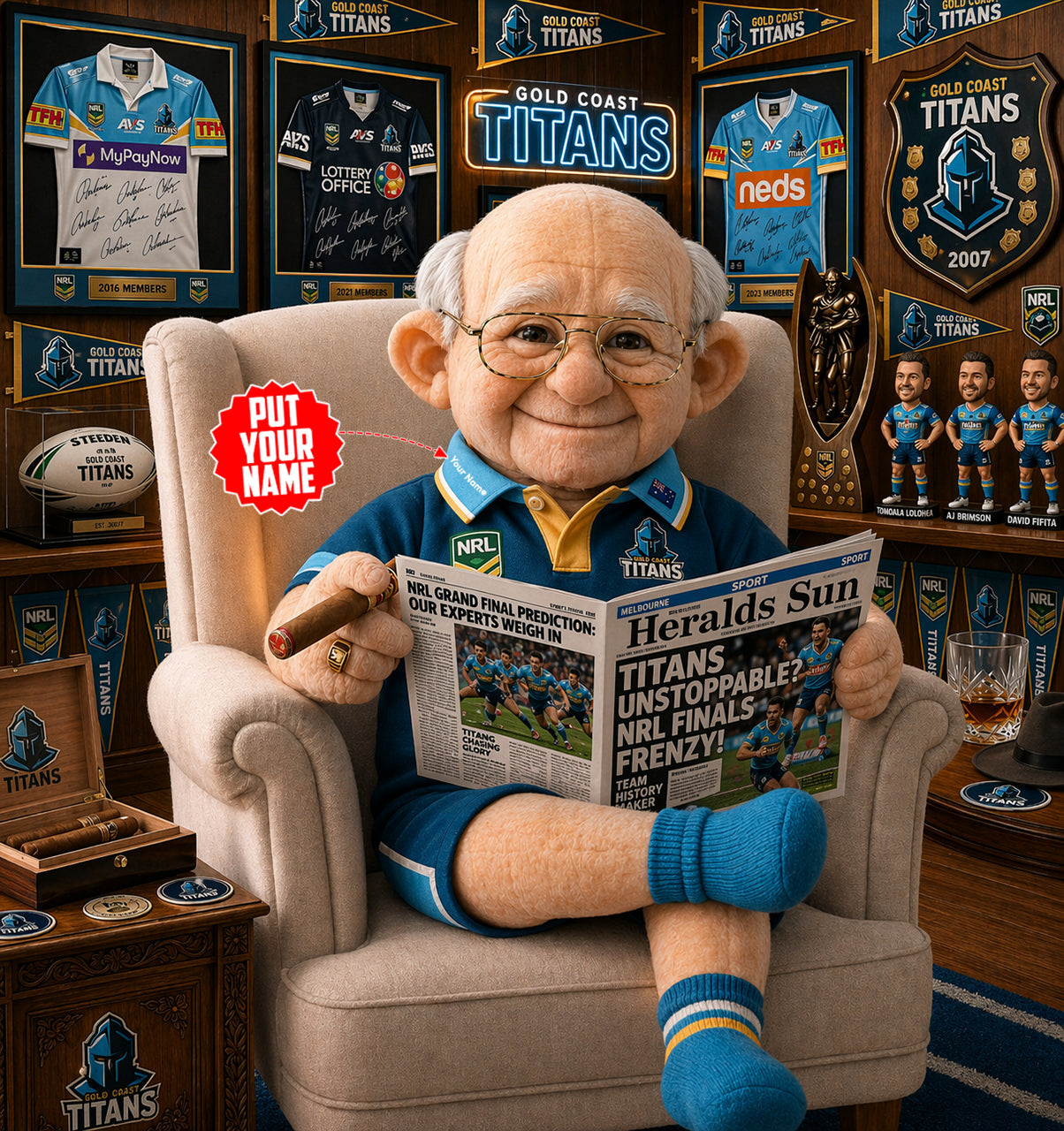 Premium NRL X GCT Heritage Custome name Grandpa Collectible Plush NDT LVH 210426