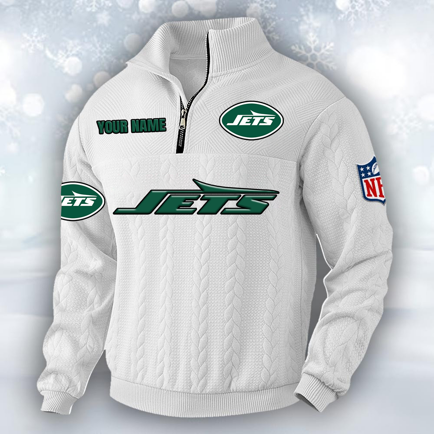 Premium NYJ x NFL Cable Knit Quarter-Zip DATND TANTD