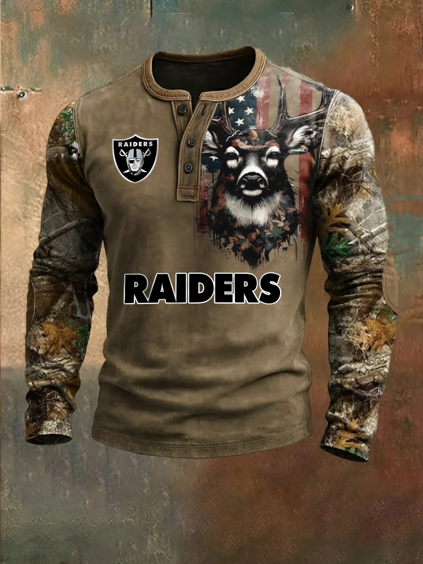 Premium NFL X LV Retro Western Deer Henley Long Sleeve Shirt NDT NHM 311225