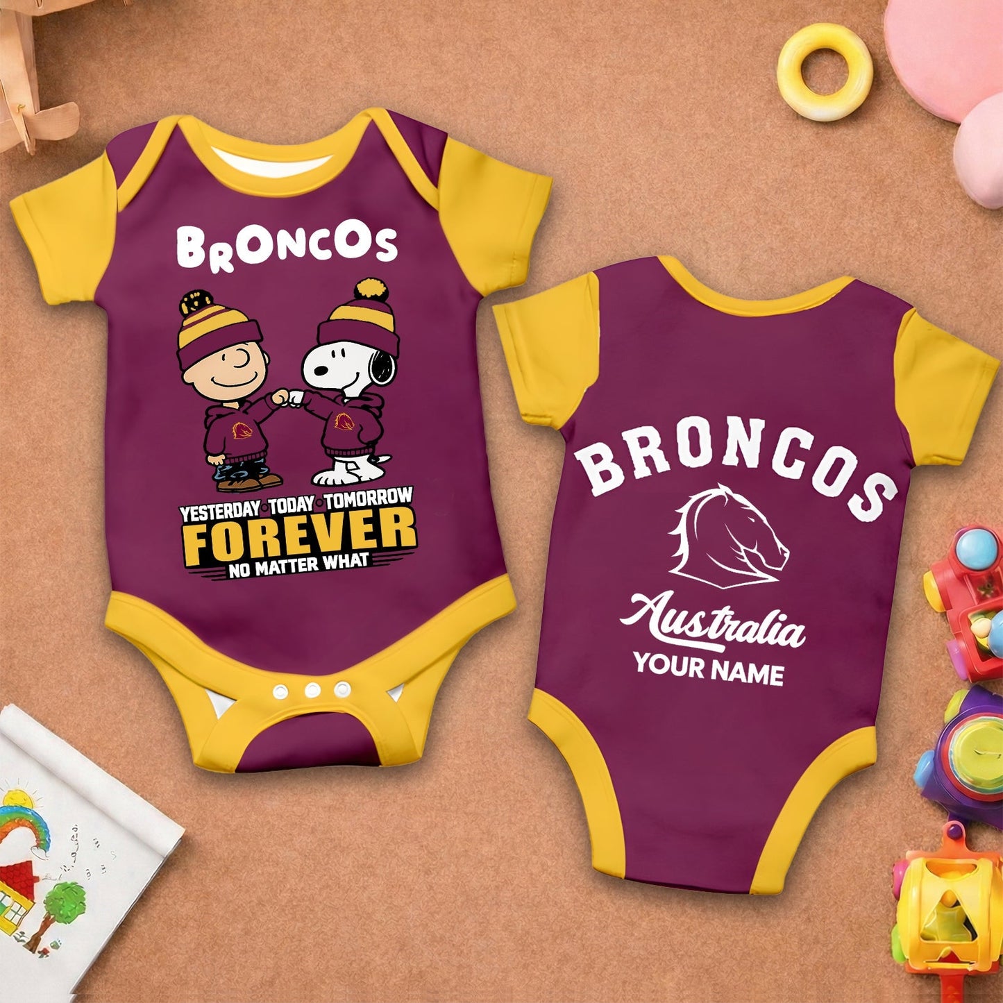 Premium NRL x BB New Baby Romper Peanuts Custom Name For Kids NDT LVH 110326