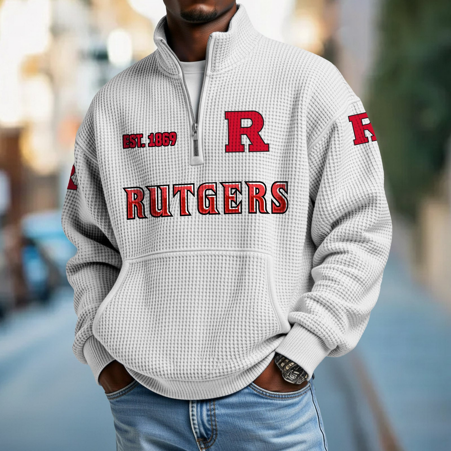 RUT x College Football - Waffle Stand Collar Half Zip Sweatshirt DatND DVT