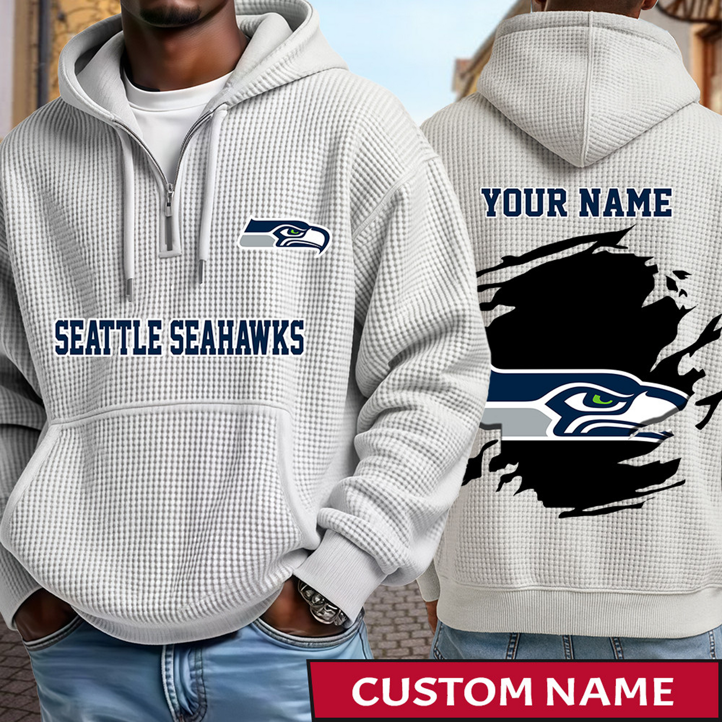 SEA x NFL Waffle Half Zip Hoodie DATND TANTD