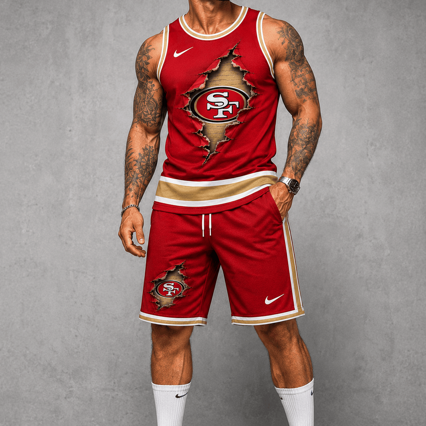 SF Premium NFL Game Day Football Fan Tank Top and Shorts Set 1706