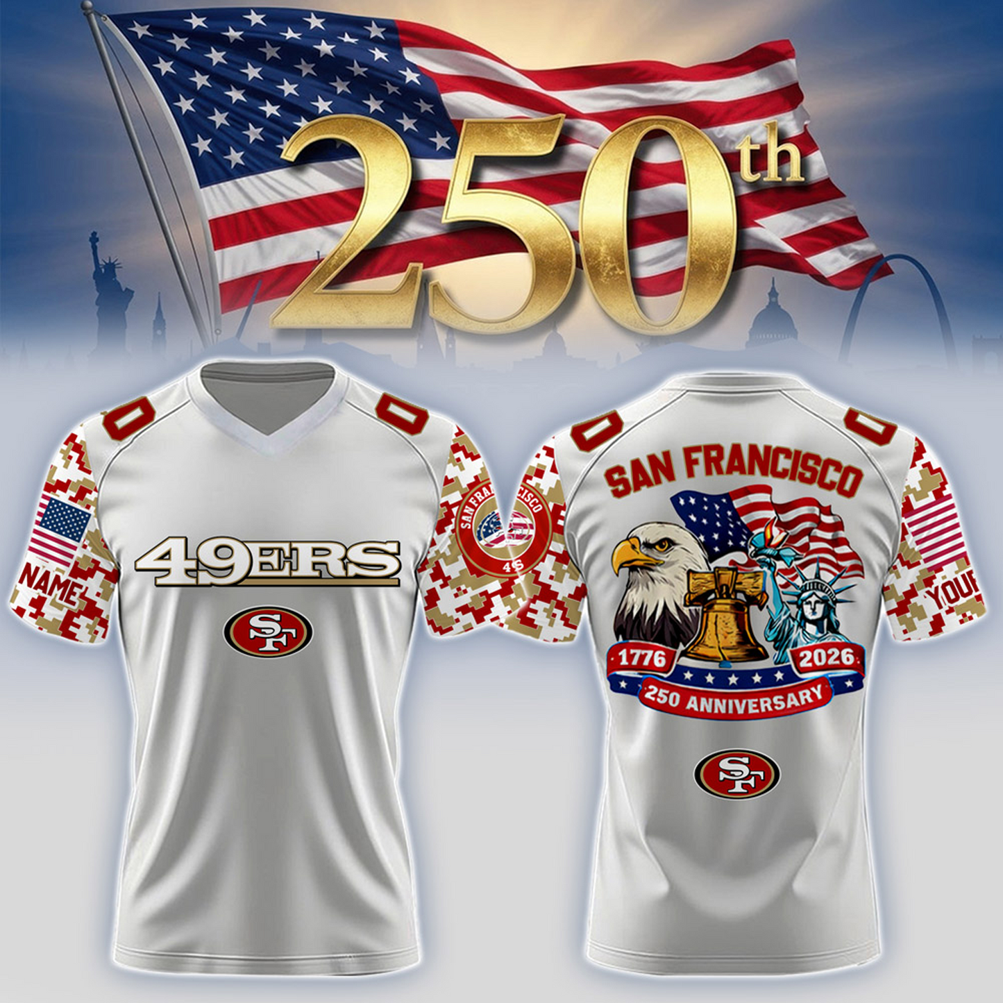 SF x 250th Years USA Anniversary-V-neck Short Sleeve Jersey DATND TANTD