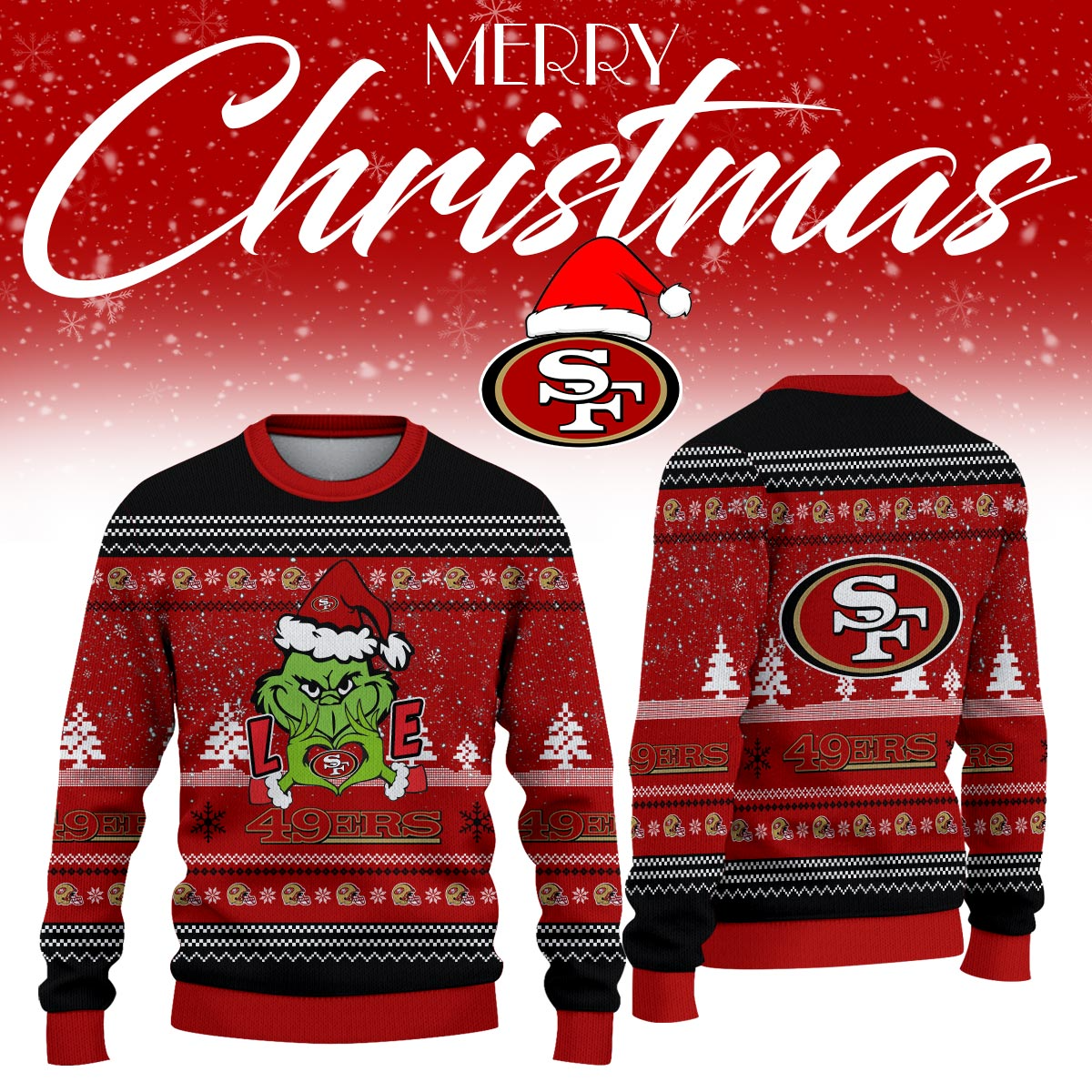 SF49 x NFL Love Football Ugly Christmas Sweater DDT NTL