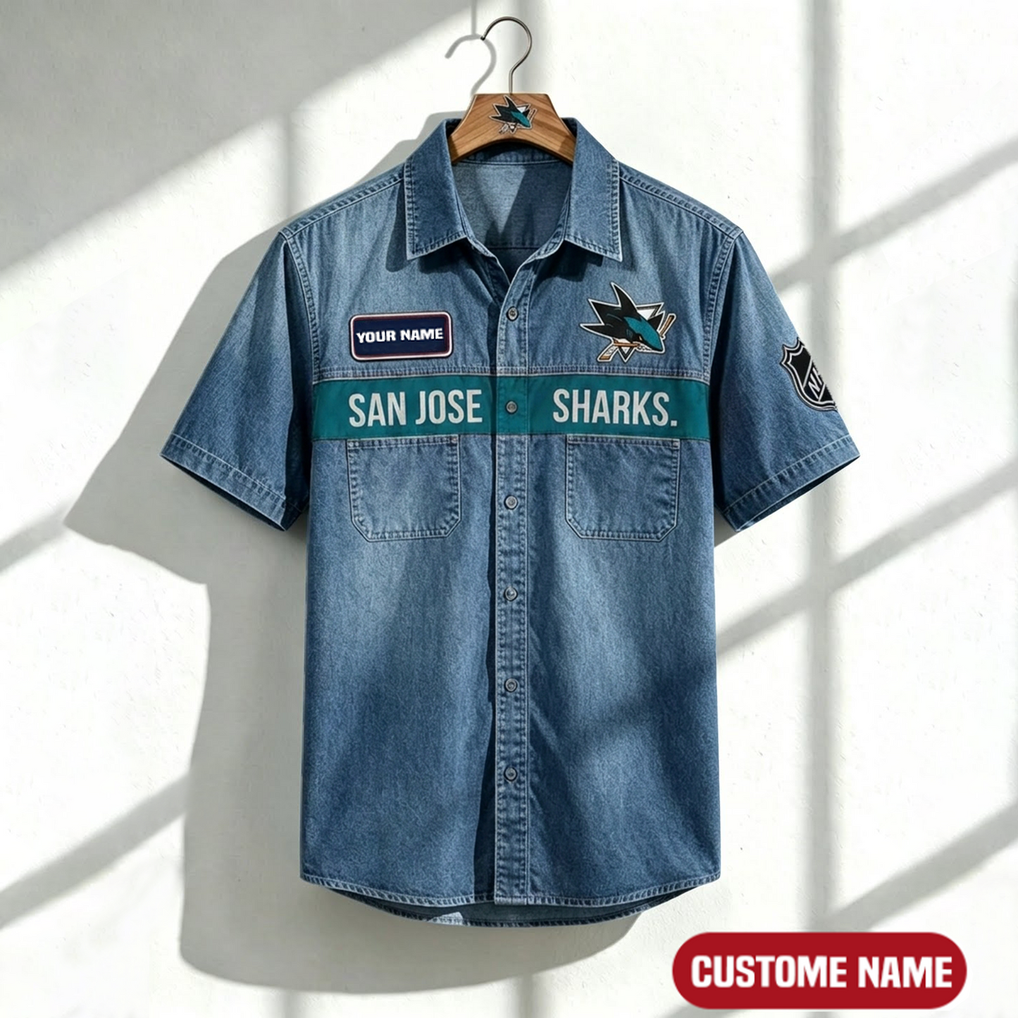SJS x NHL Print Denim Short-Sleeve Work Shirt 180526 DatND LBN