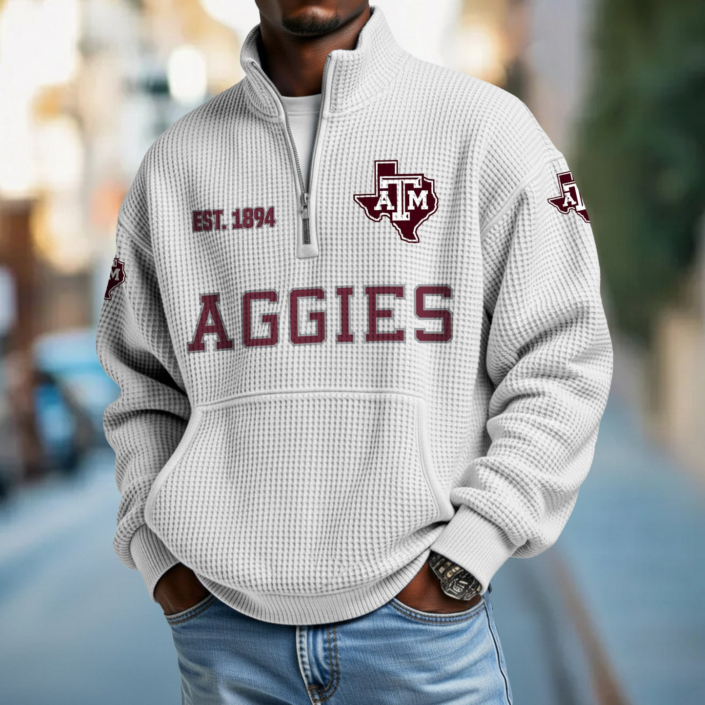 TAMU x College Football - Waffle Stand Collar Half Zip Sweatshirt DatND DVT