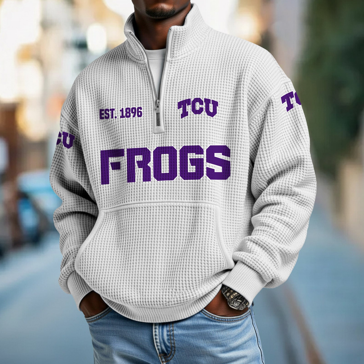 TCU x College Football - Waffle Stand Collar Half Zip Sweatshirt DatND DVT