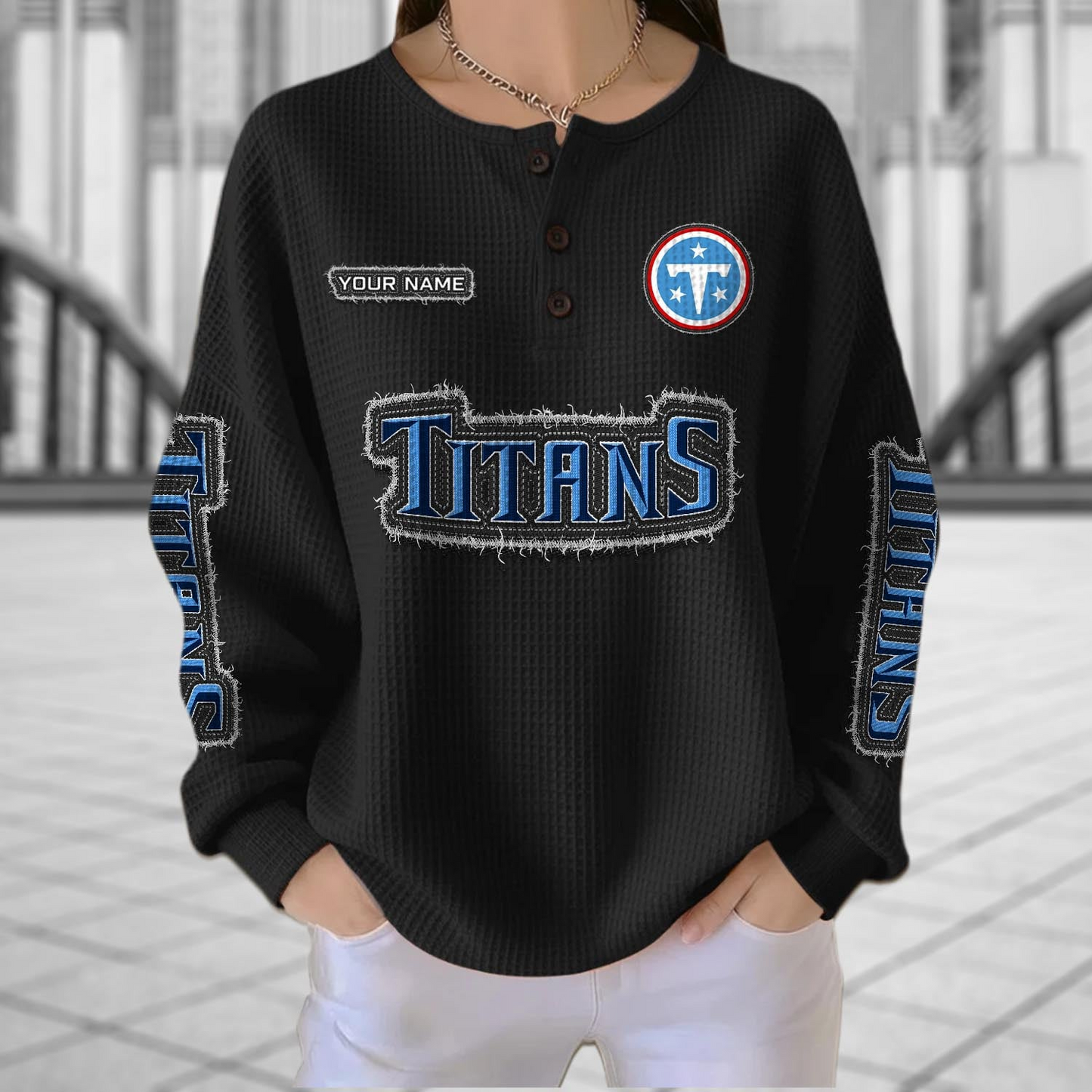 TEN x NFL Personalized Waffle Knit Henley Sweatshirt 2005 DatND DVT