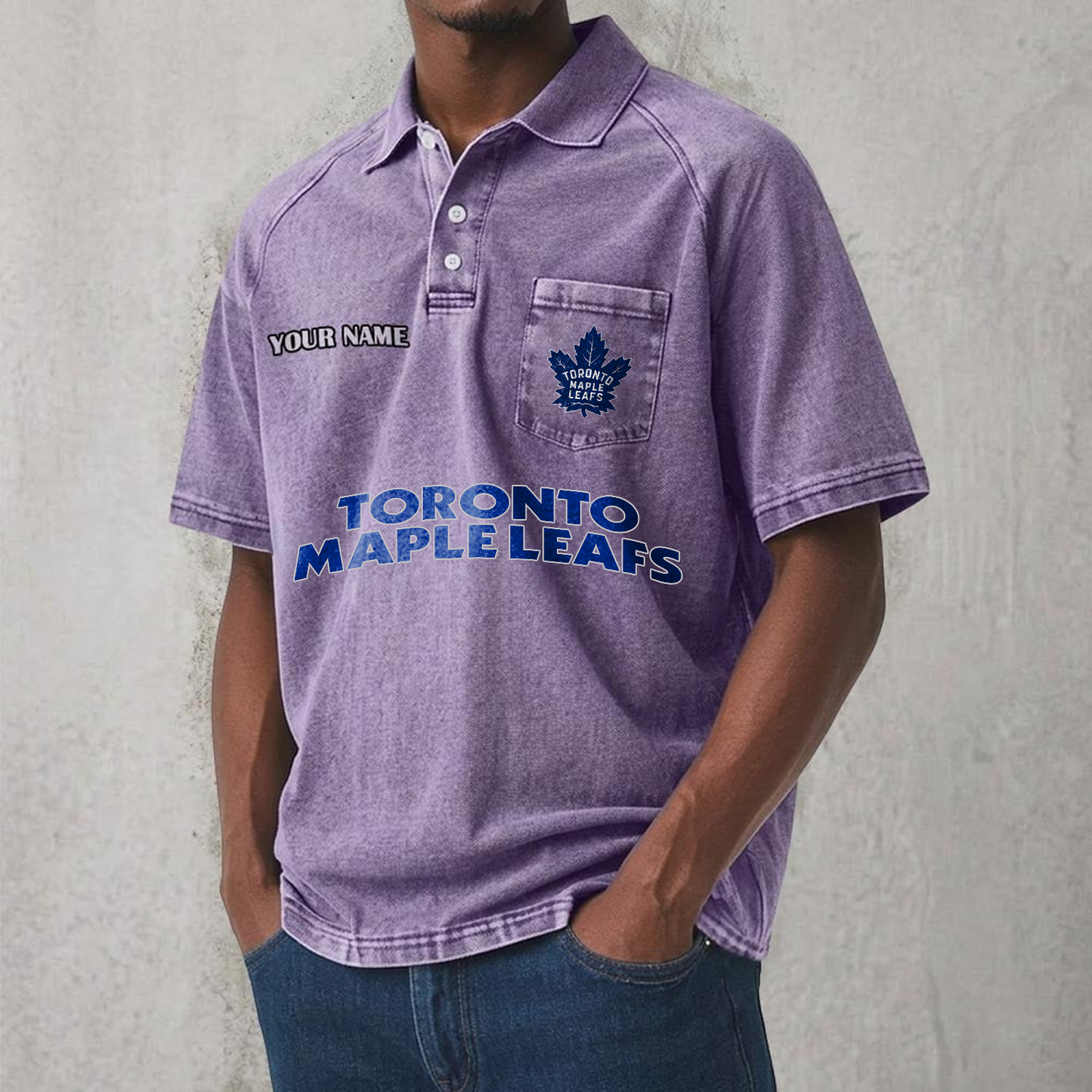 TOR x NHL Men's Distressed Turn-Down Collar Polo DATND TANTD 250526