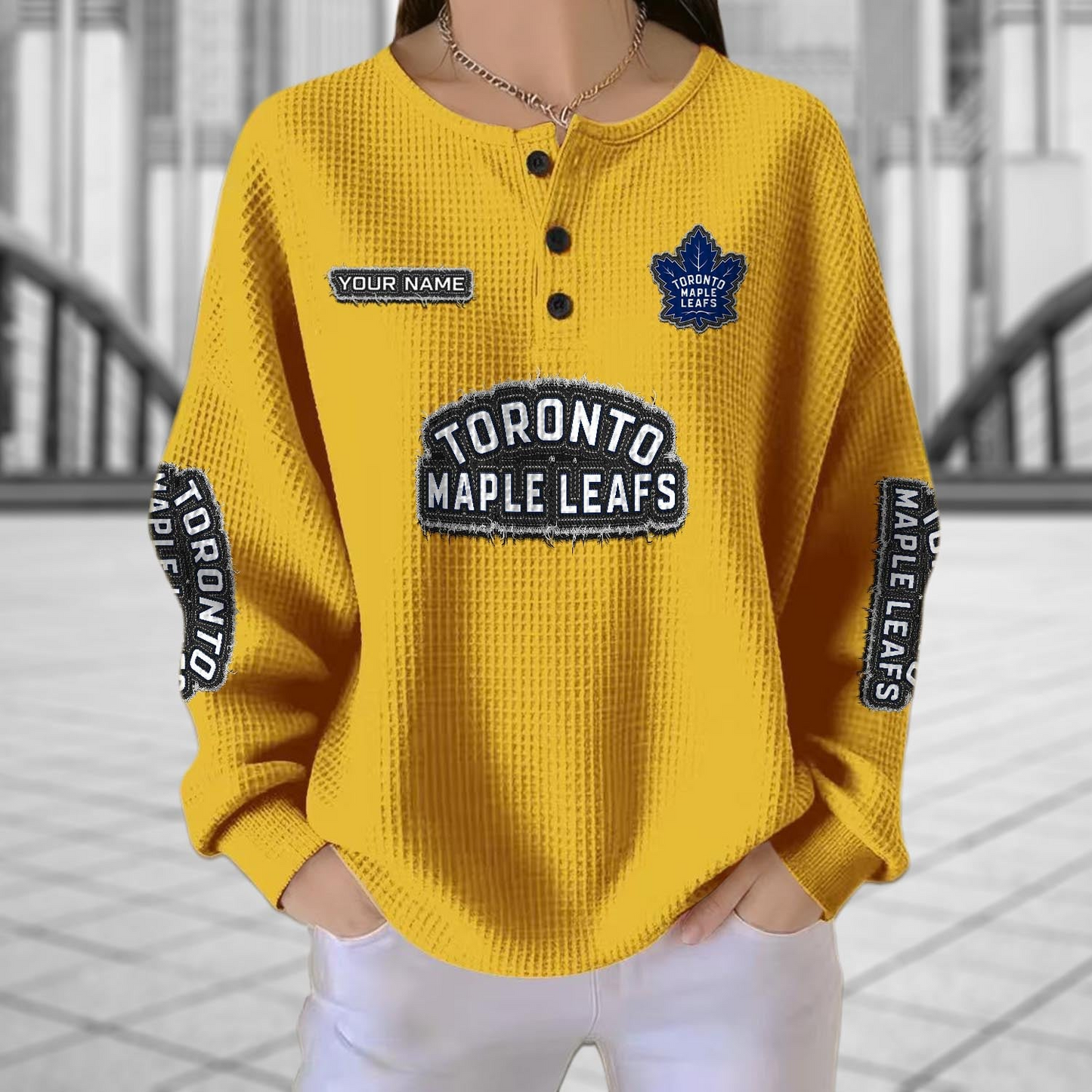 TOR x NHL Personalized Waffle Knit Henley Sweatshirt 2005 DatND DVT