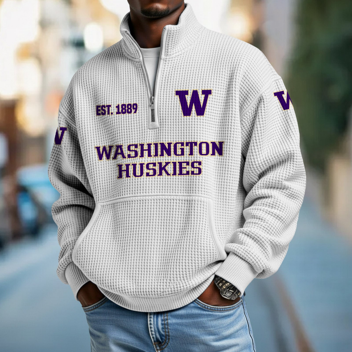 UW x College Football - Waffle Stand Collar Half Zip Sweatshirt DatND DVT