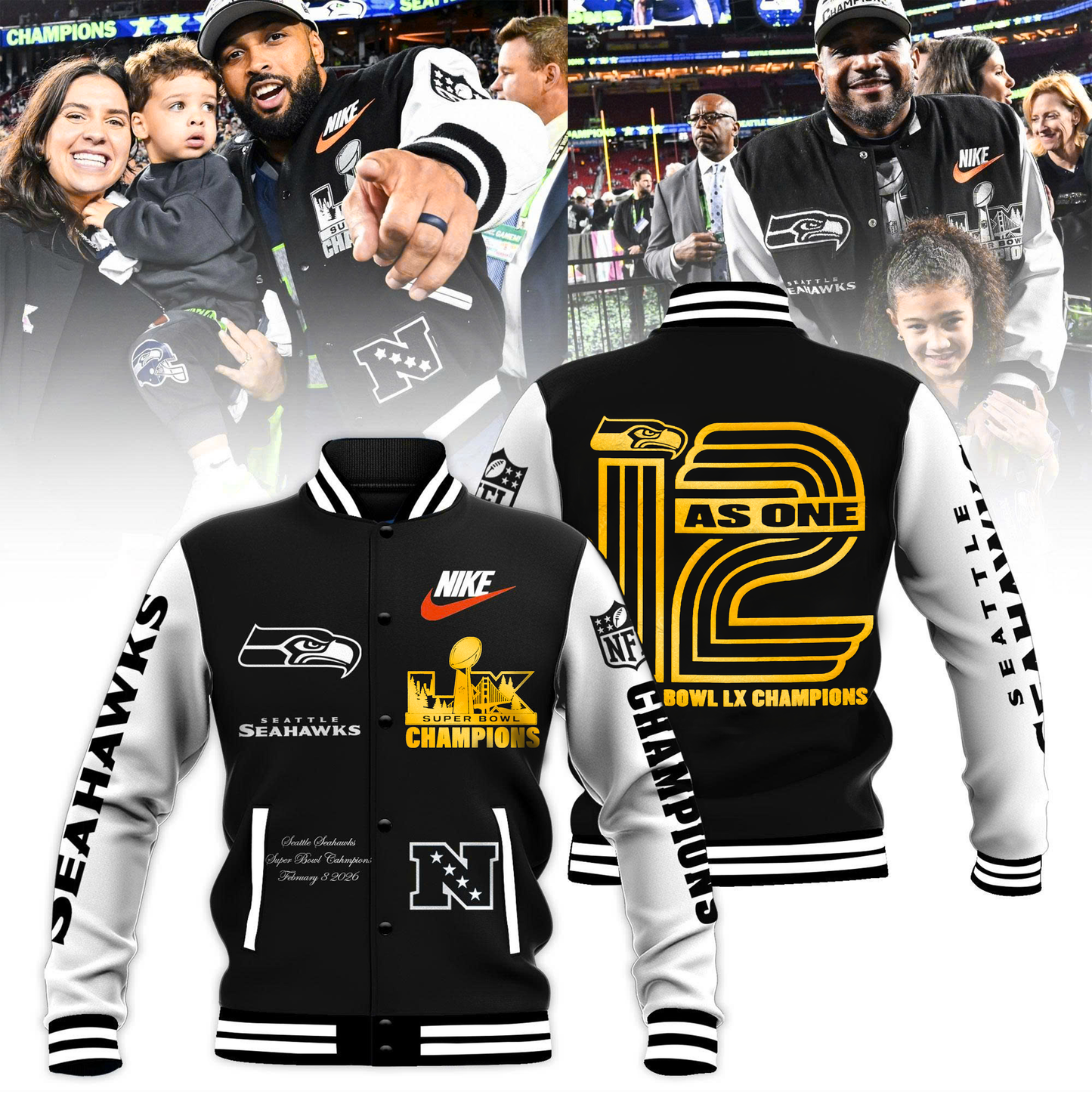 PREMIUM Super Bowl LX X SEA Champions Limited Edition Baseball Jacket V4 NDT VHM 100226