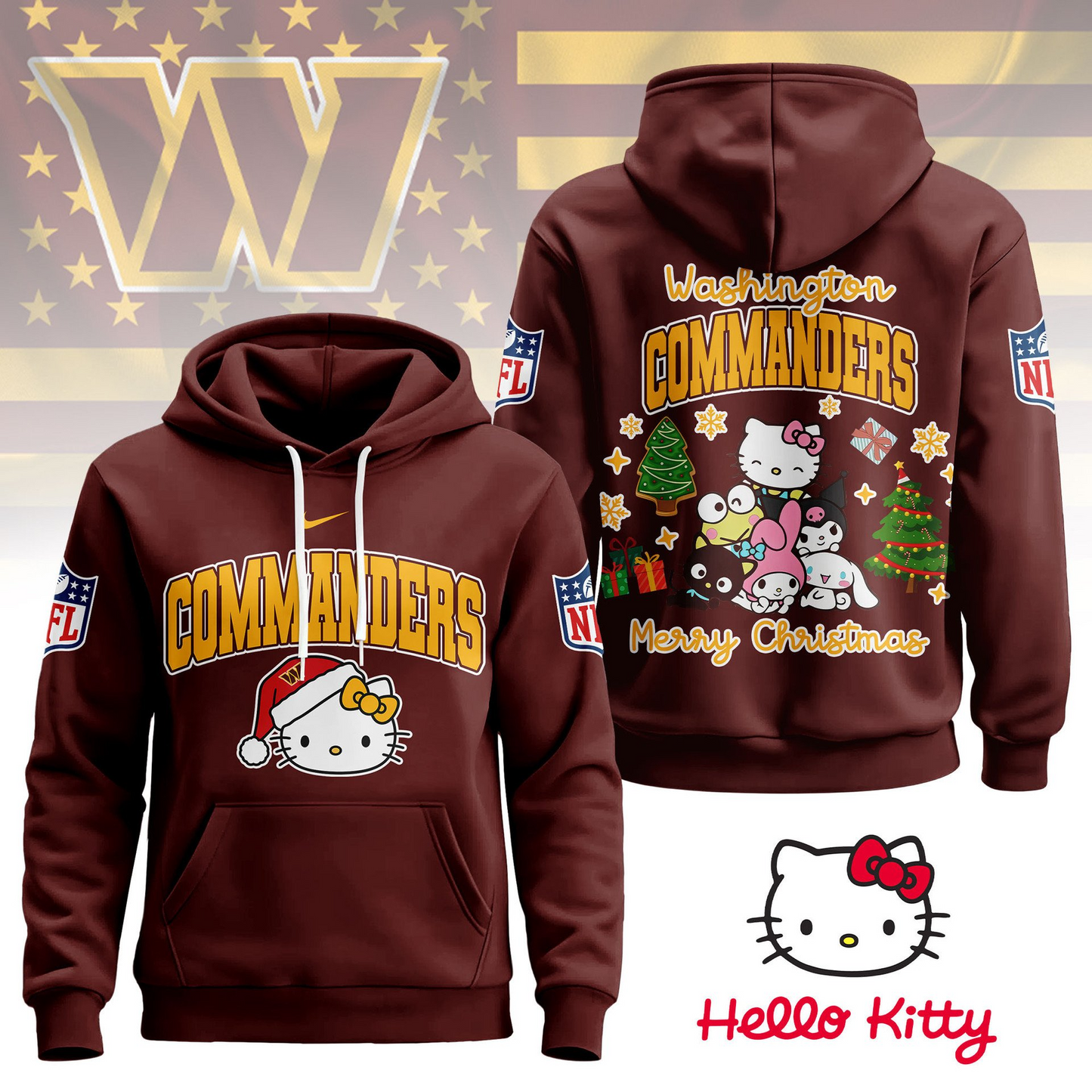 WC Premium NFL Hello Kitty Christmas 3D Hoodie DDT CTND