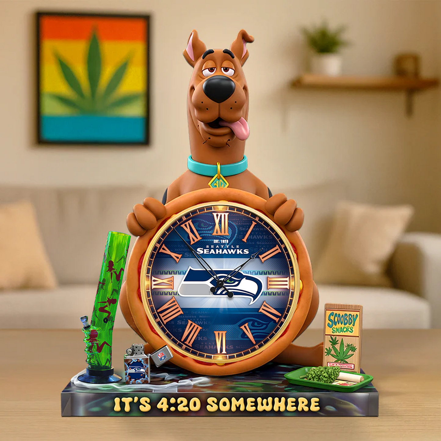 A Playful Pup Desk Clock Plaque - CHRISTMAS SCOOBIDO- SEA Gift For Weed Lovers NDT TDT