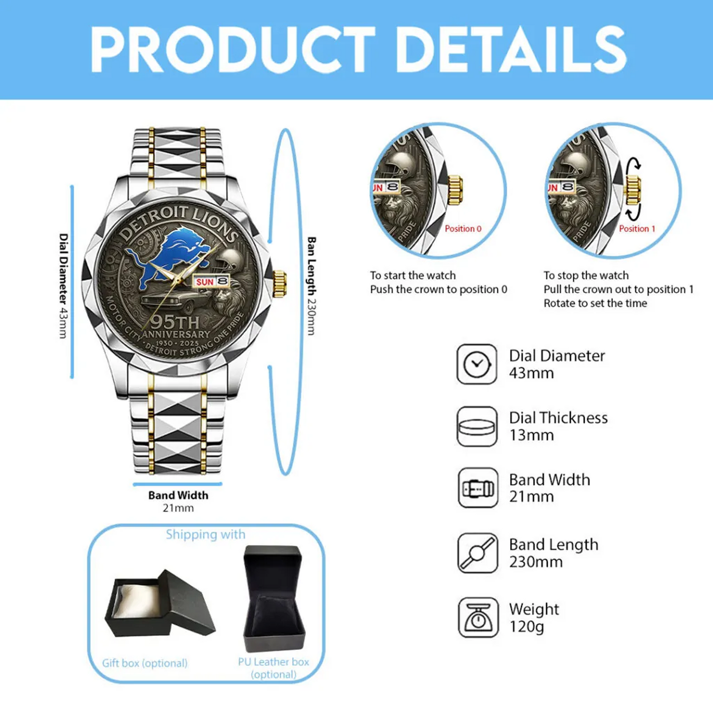DET x NFL 95th Anniversary Alloy Luxury Quartz Watch V4 DATND TANTD