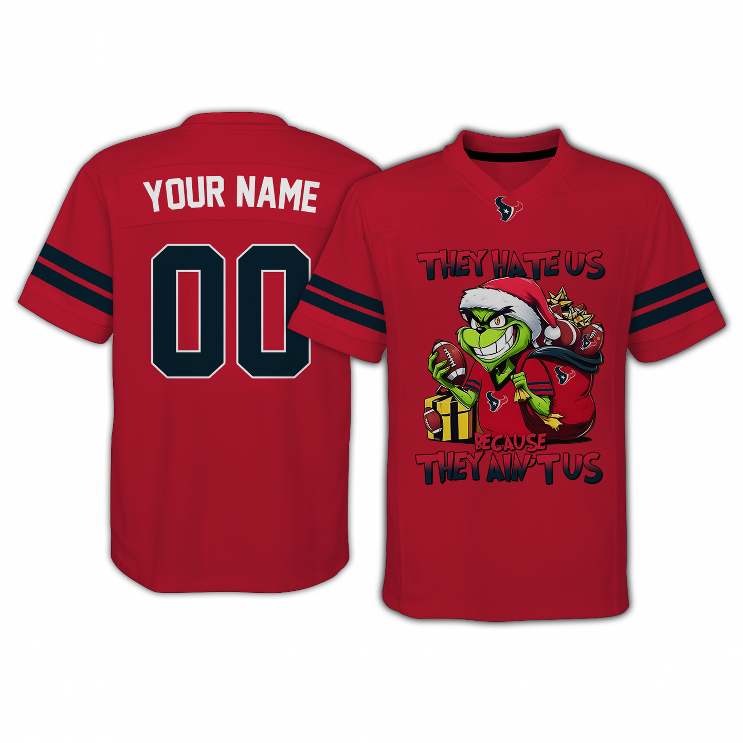 HOU x NFL They Hate Us Because They Ain't Us Grinch Christmas-V-neck Short Sleeve Jersey DatND DVT