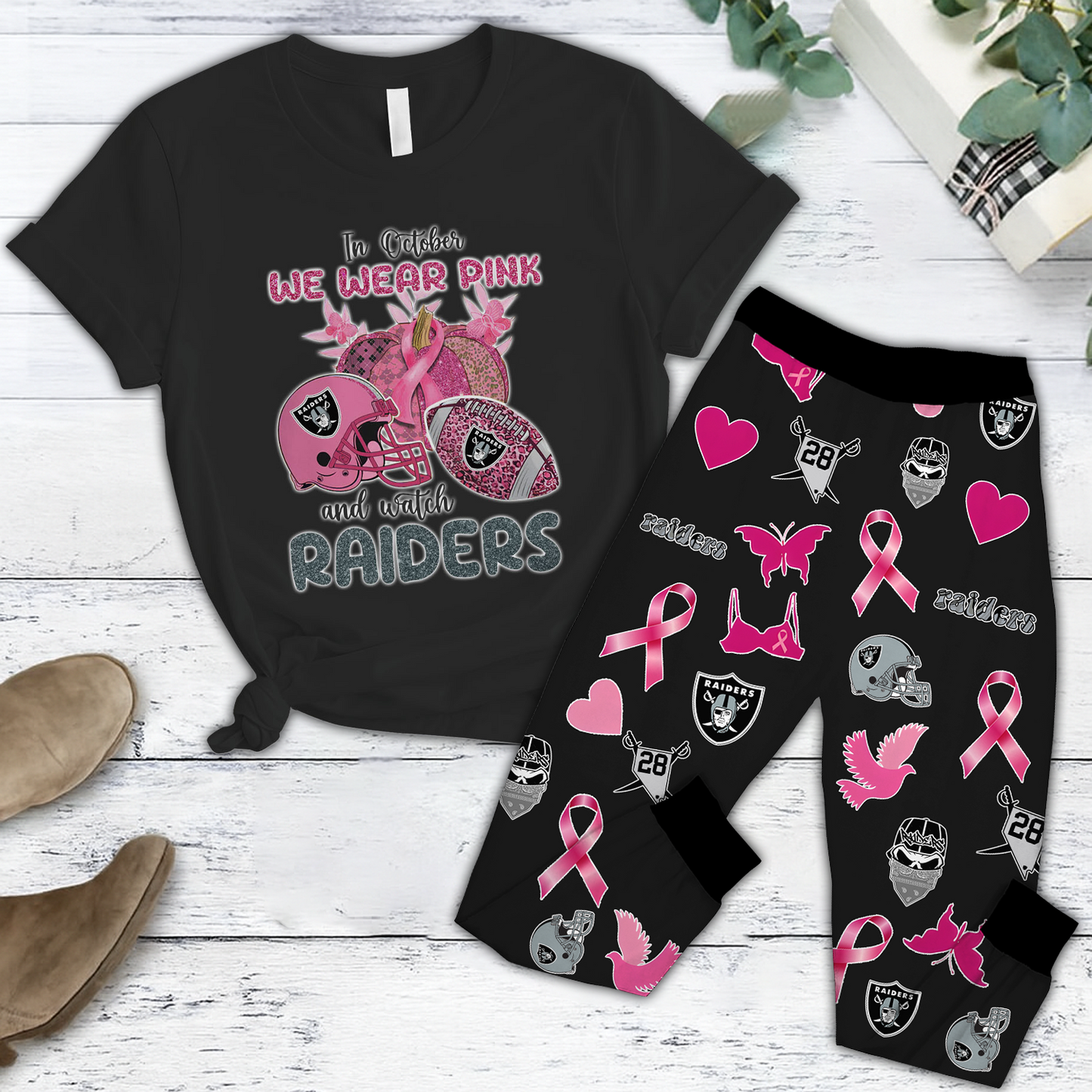 In October We Wear Pink And Watch LV NFL Pajamas Set DatND DVT