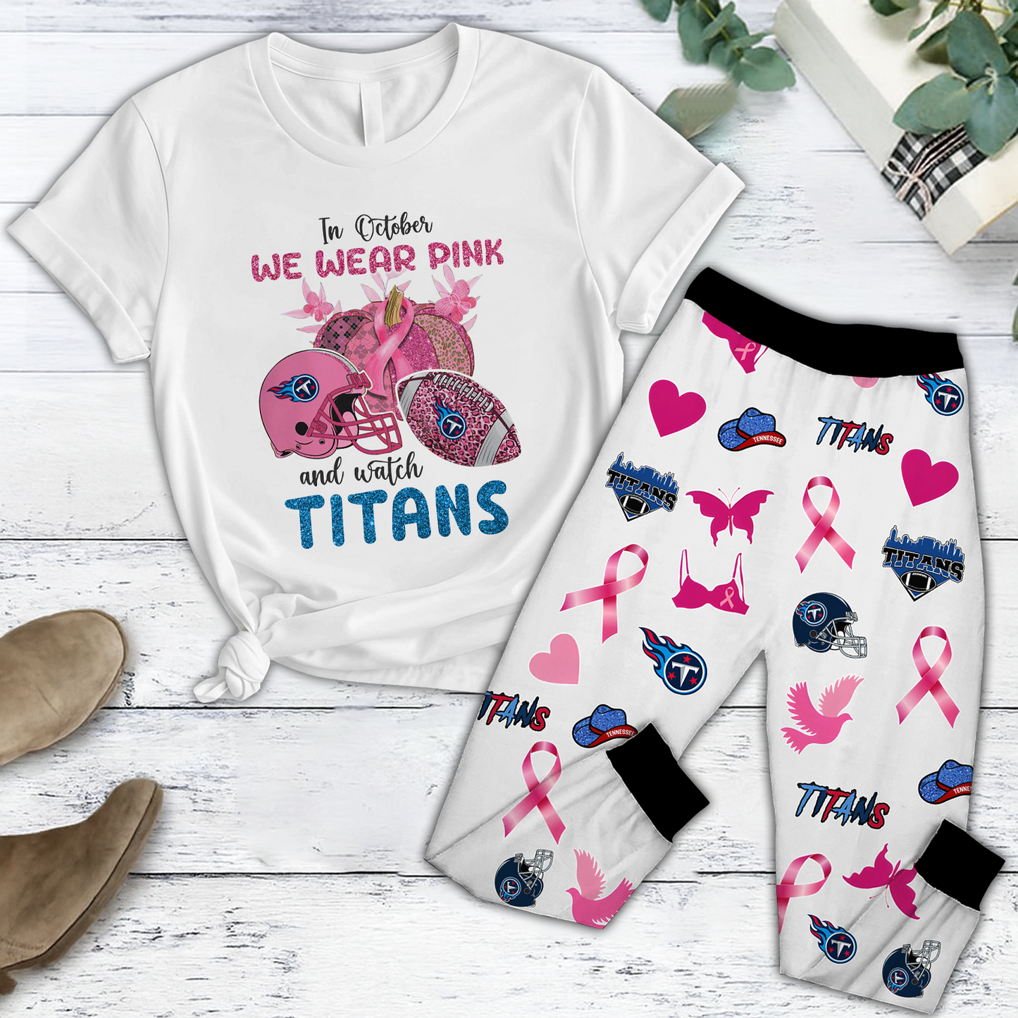 In October We Wear Pink And Watch TEN NFL Pajamas Set DatND DVT