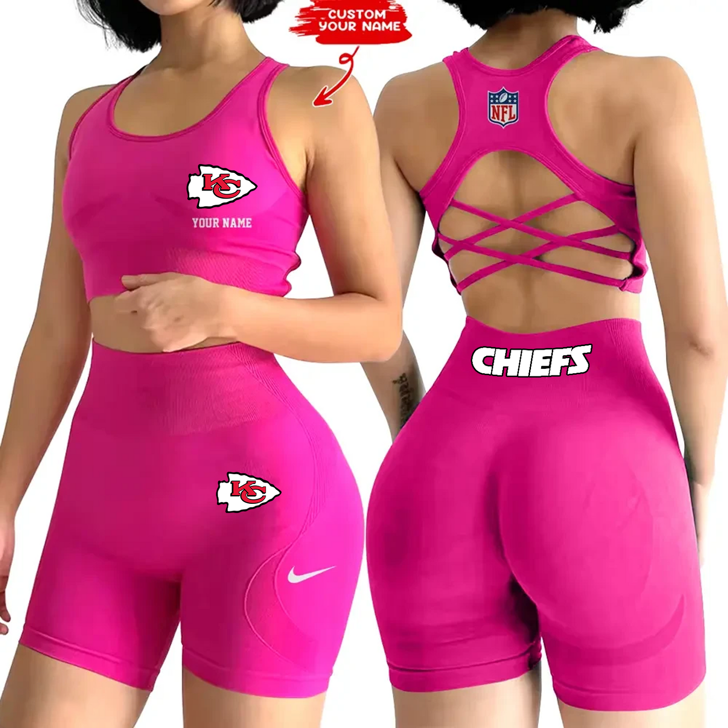 KCC x NFL 2-PCS Women's Seamless Yoga Set Sexy Sport Bra High Waist Sports Shorts DATND TANTD