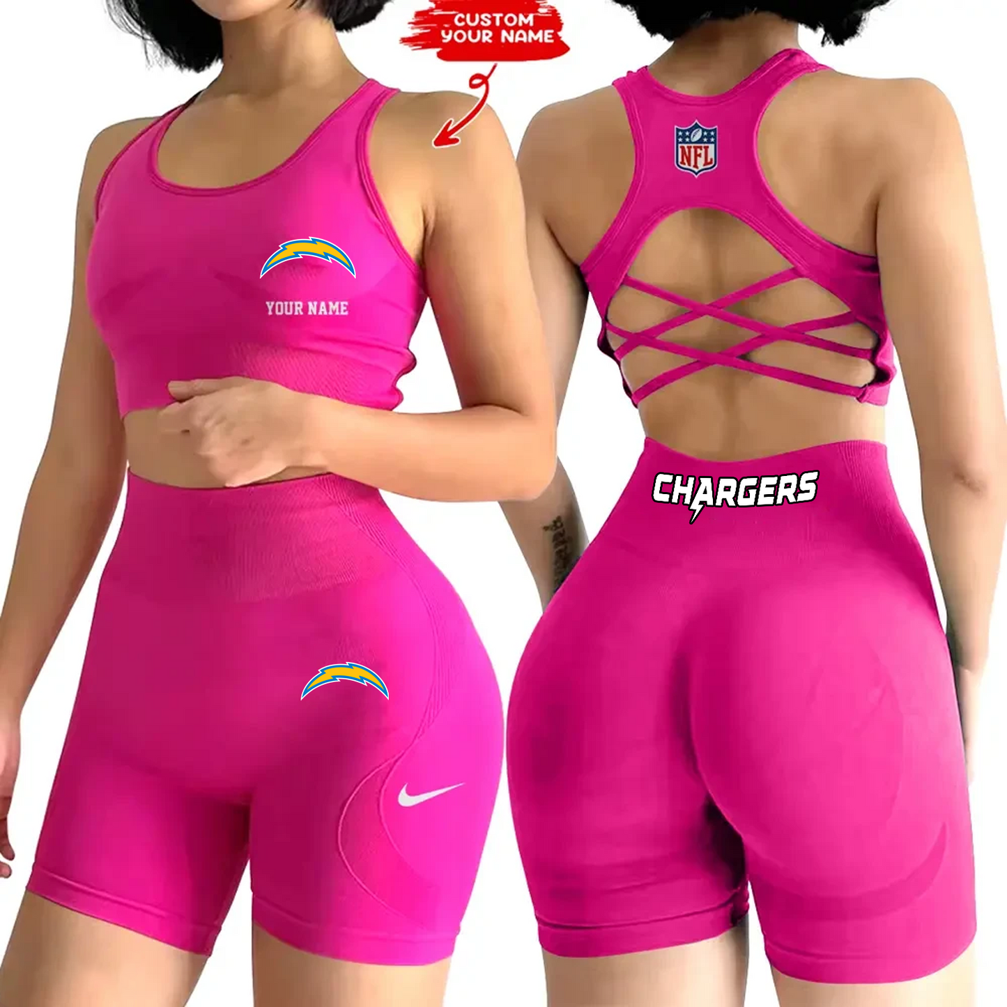 LAC x NFL 2-PCS Women's Seamless Yoga Set Sexy Sport Bra High Waist Sports Shorts DATND TANTD