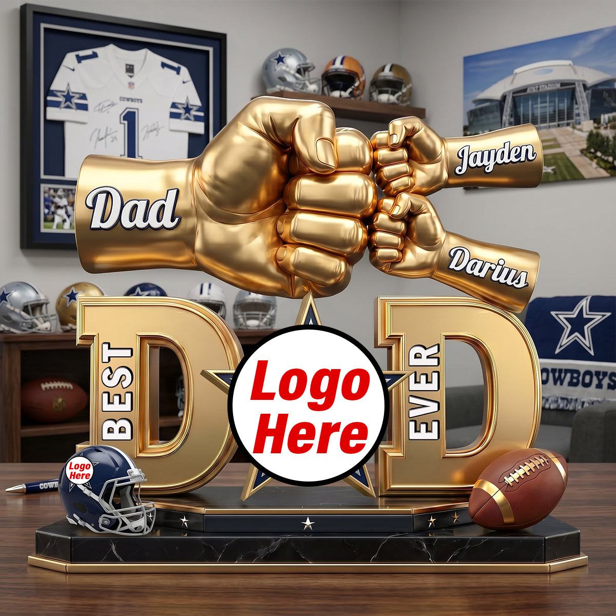 American Football Acrylic Plaque - DadChampion Dad & Fist Bump - Personalized Gifts For Father NAK NHT