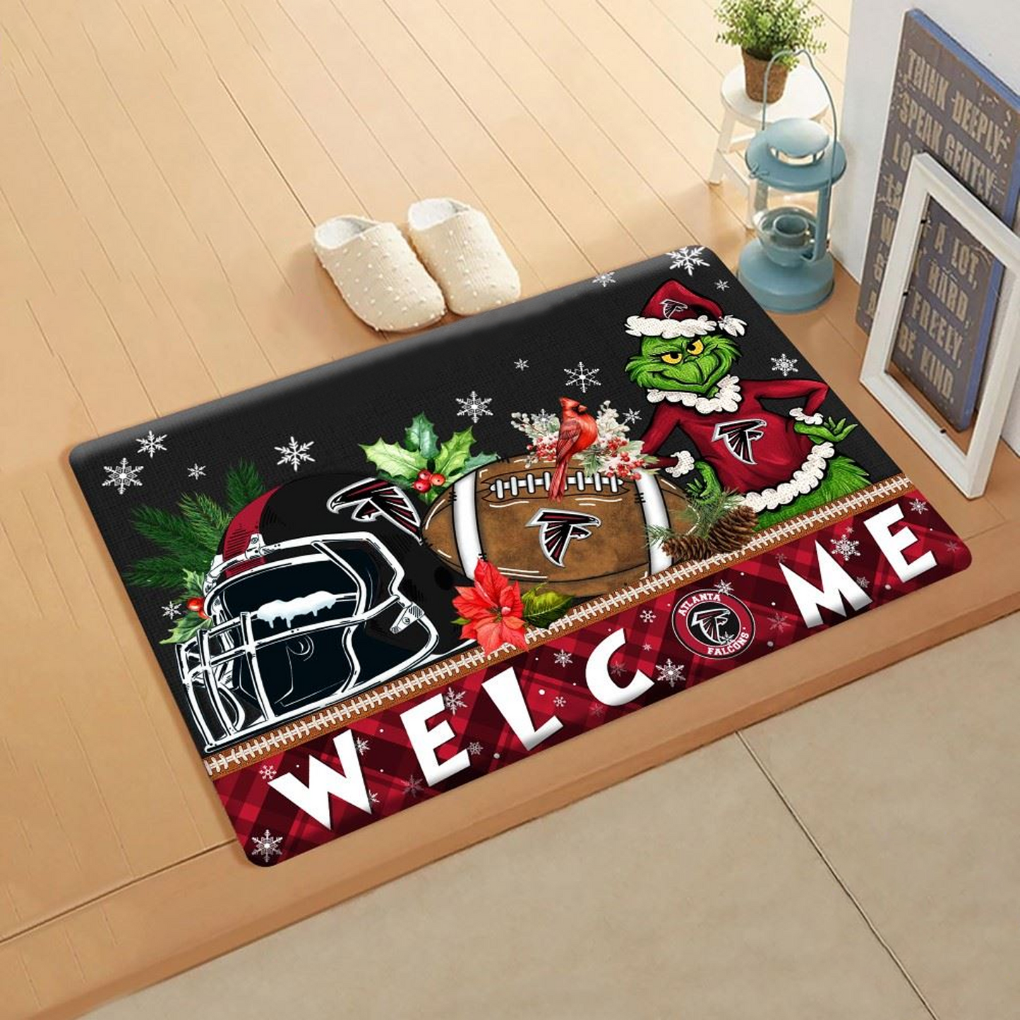 NFL x ATL Doormat Grinch Christmas Welcome FOOTBALL NDT TDT