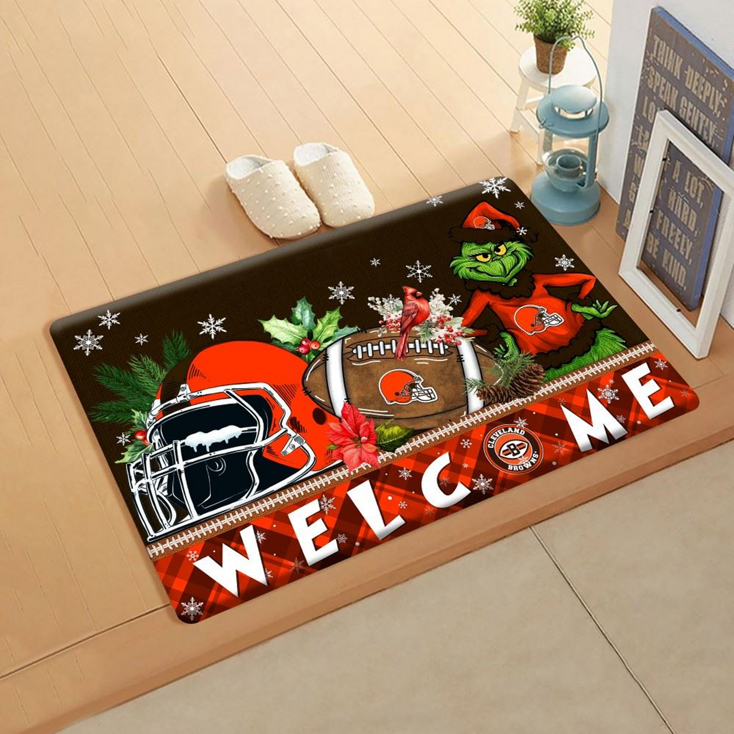 NFL x CLE Doormat Grinch Christmas Welcome FOOTBALL NDT TDT