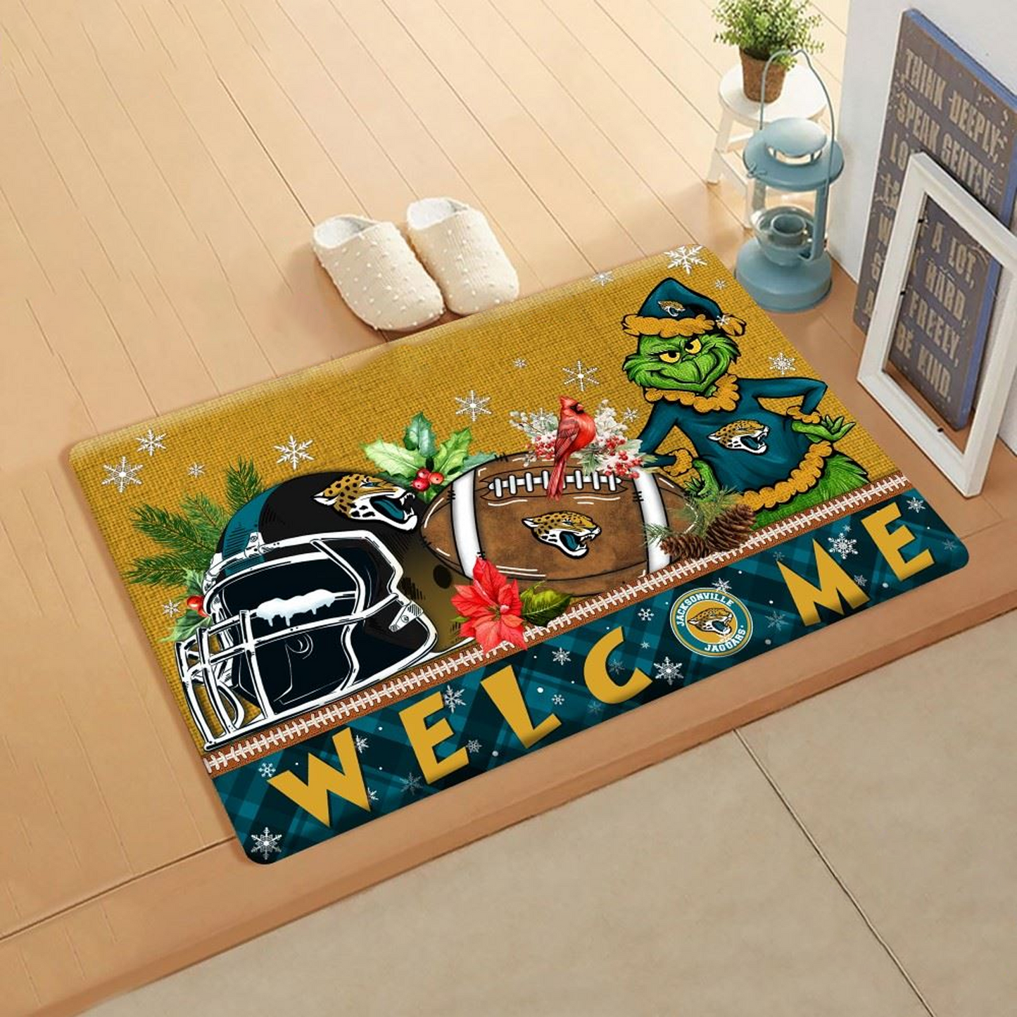 NFL x JAC Doormat Grinch Christmas Welcome FOOTBALL NDT TDT