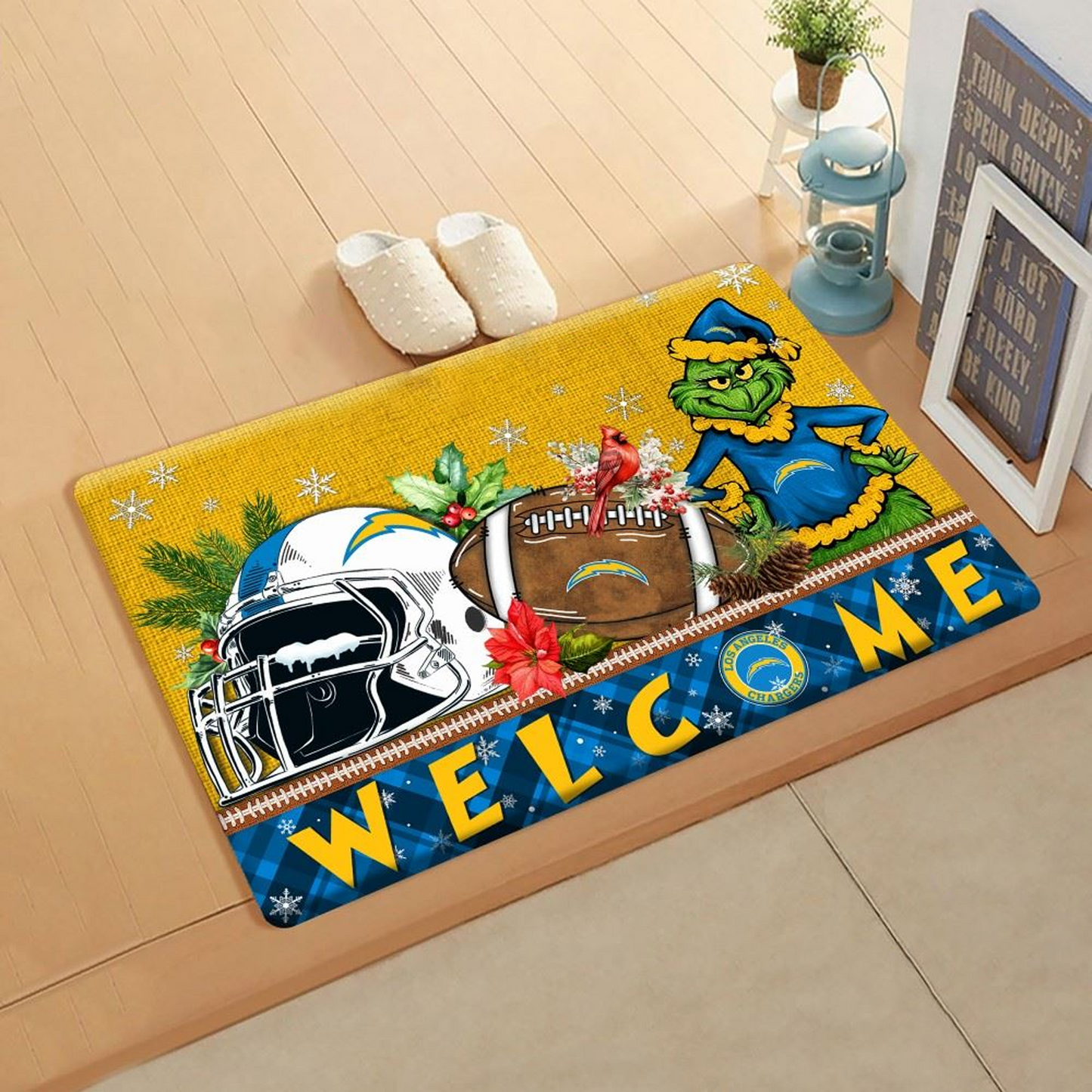 NFL x LAC Doormat Grinch Christmas Welcome FOOTBALL NDT TDT