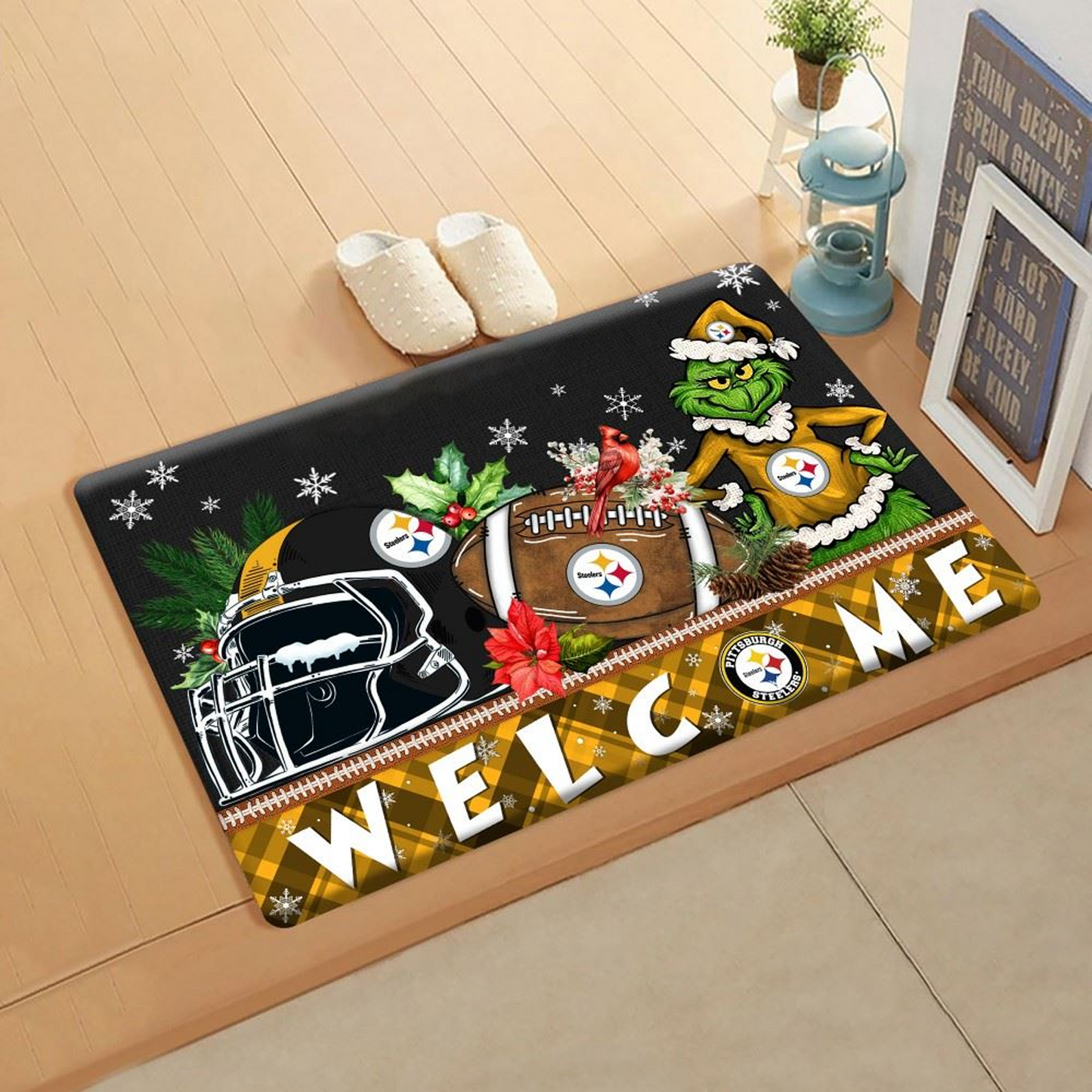 NFL x PIT Doormat Grinch Christmas Welcome FOOTBALL NDT TDT