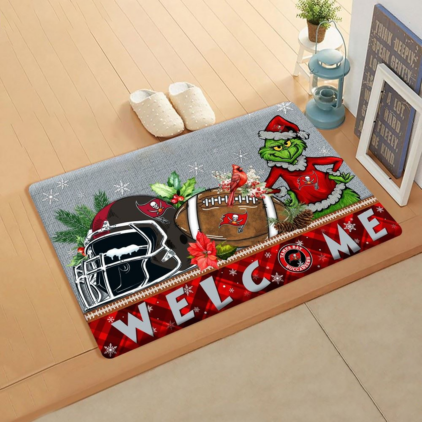 NFL x TB Doormat Grinch Christmas Welcome FOOTBALL NDT TDT